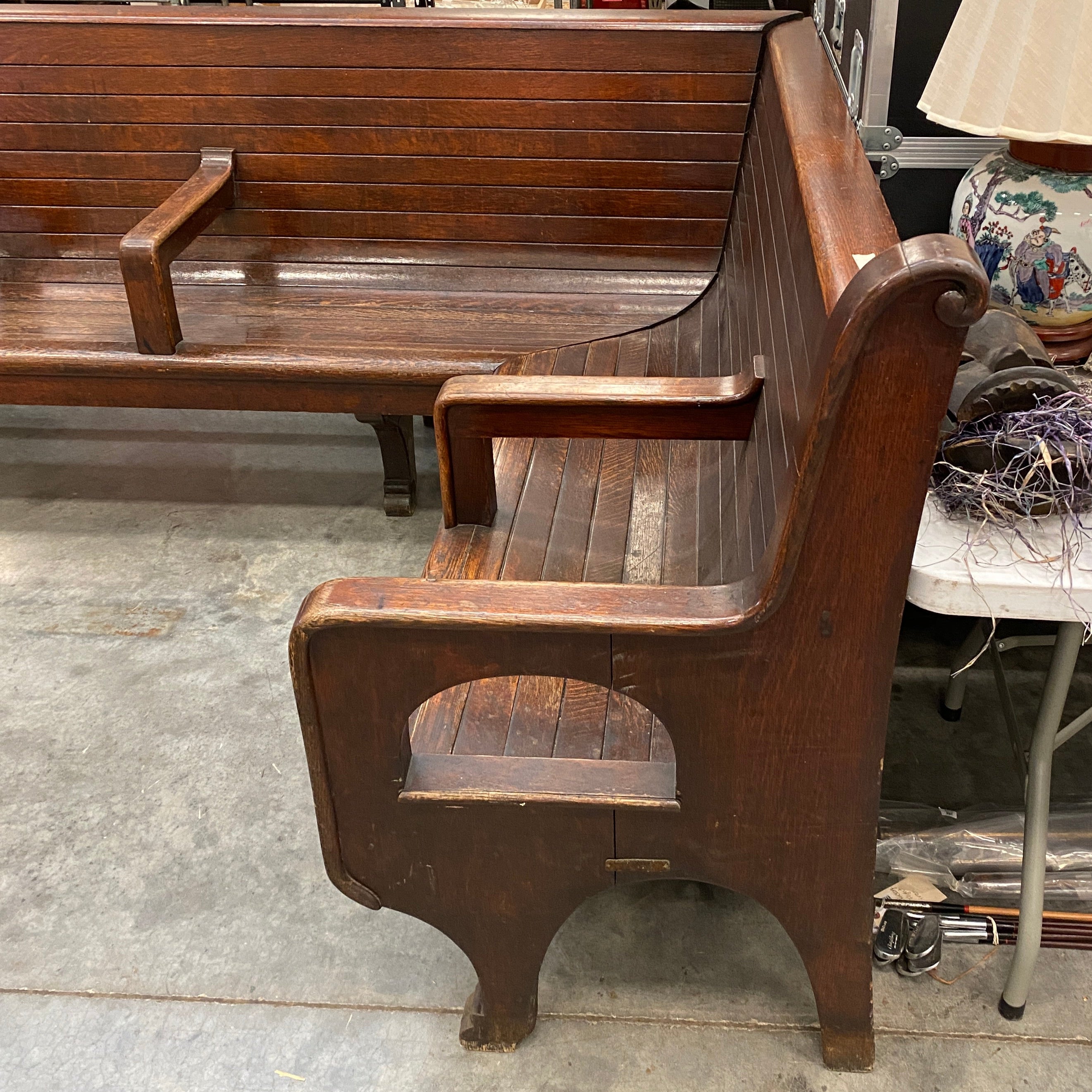 Antique J.S Ford Johnson & Co Lansing Union Station Hard Wood Bench