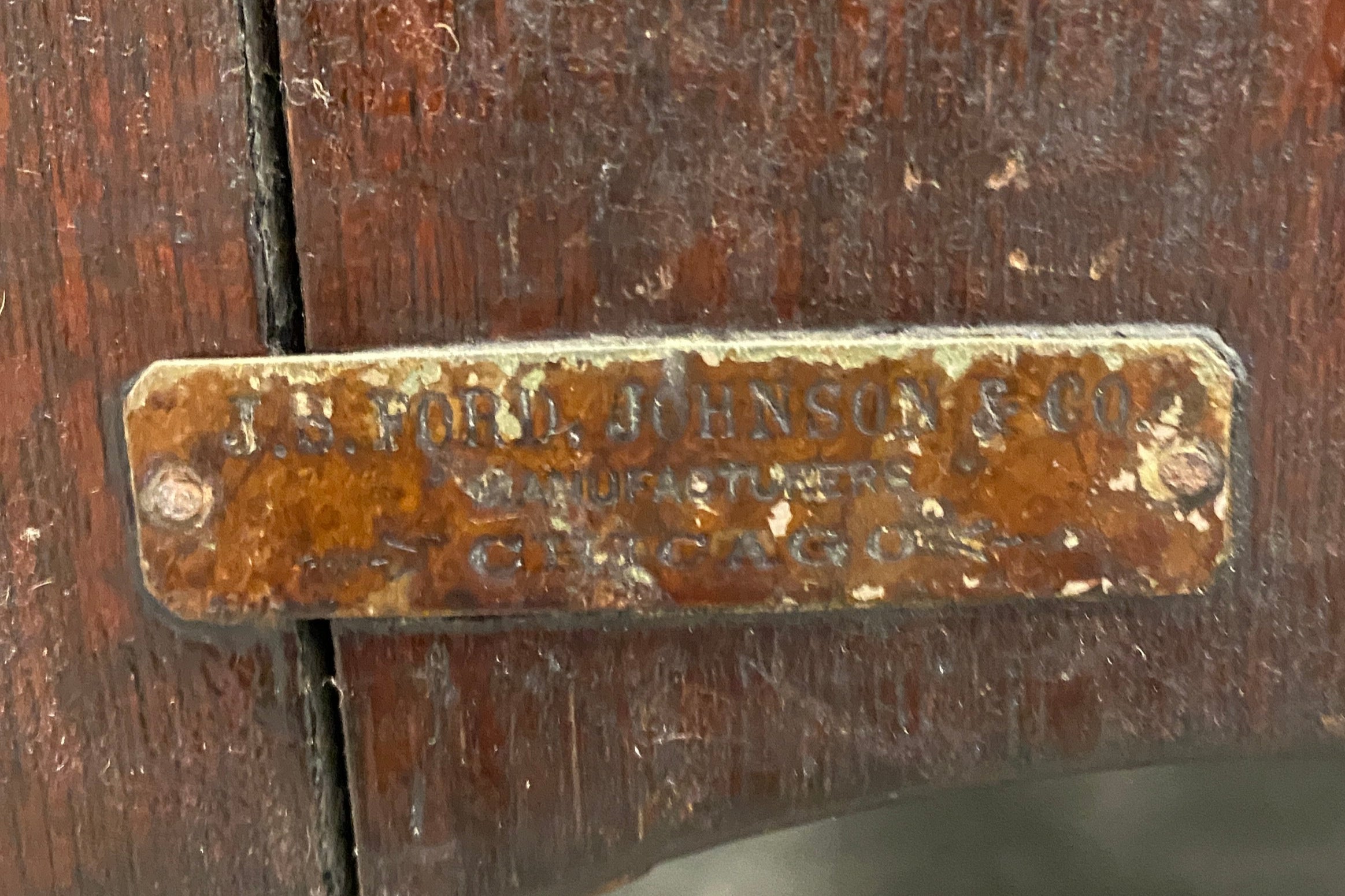 Antique J.S Ford Johnson & Co Lansing Union Station Hard Wood Bench