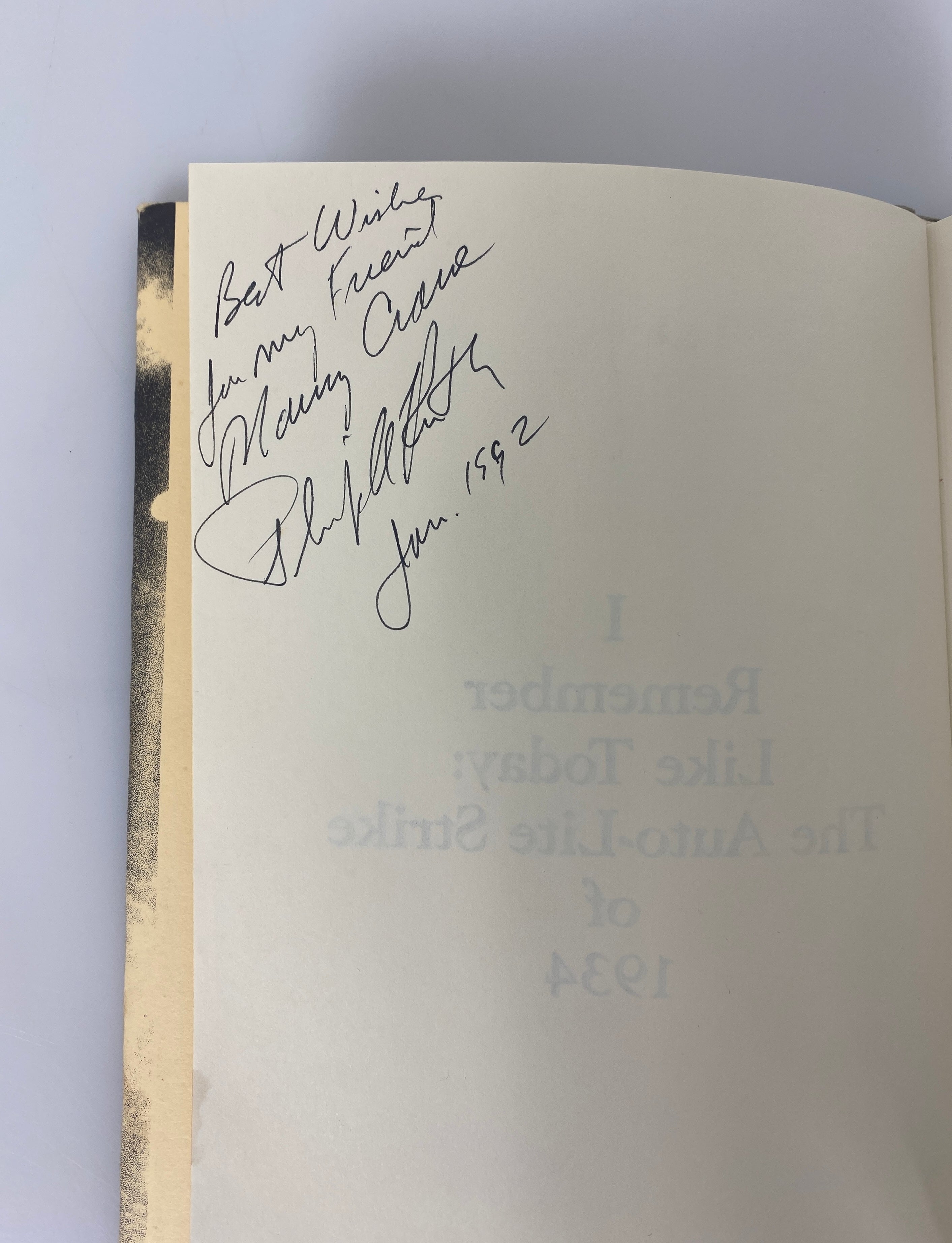 I Remember Like Today by Korth/Beegle the Auto-Lite Strike of 1934 Signed HC DJ