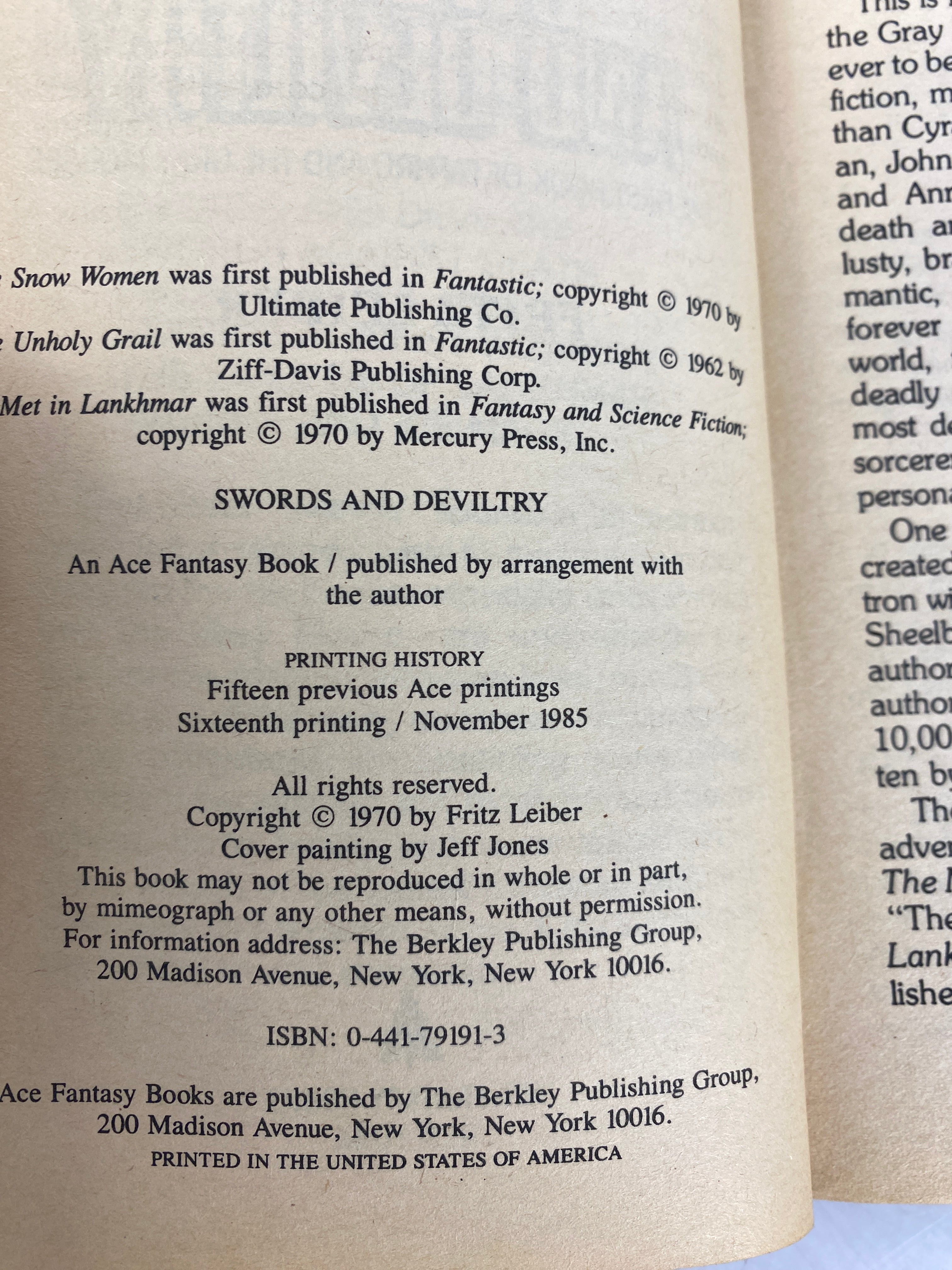 Swords and Deviltry Fritz Leiber Vintage Paperback 1985 SC