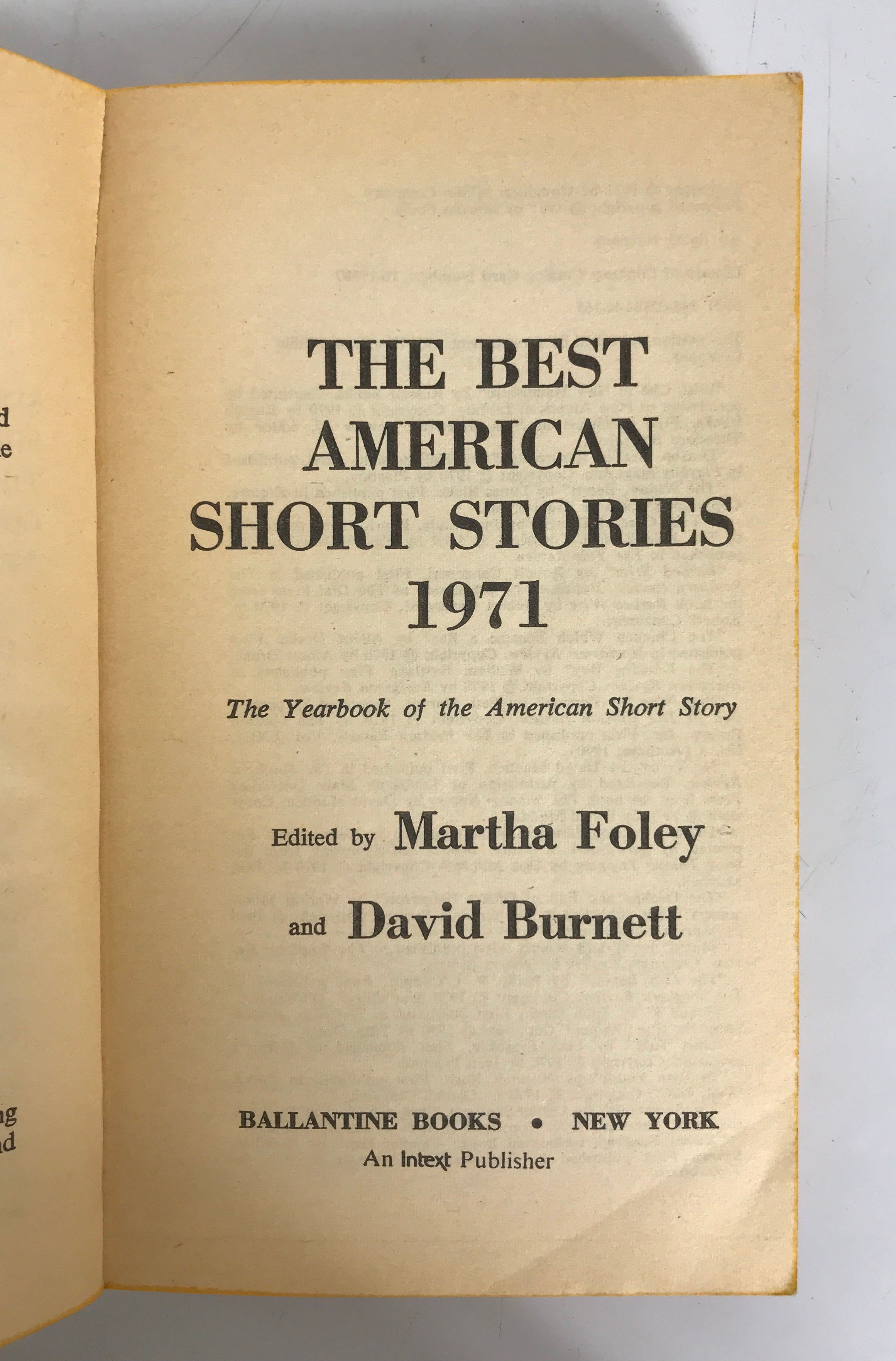 Lot of 2: The Best American Short Stories 1959 & 1971 Foley/Burnett SC