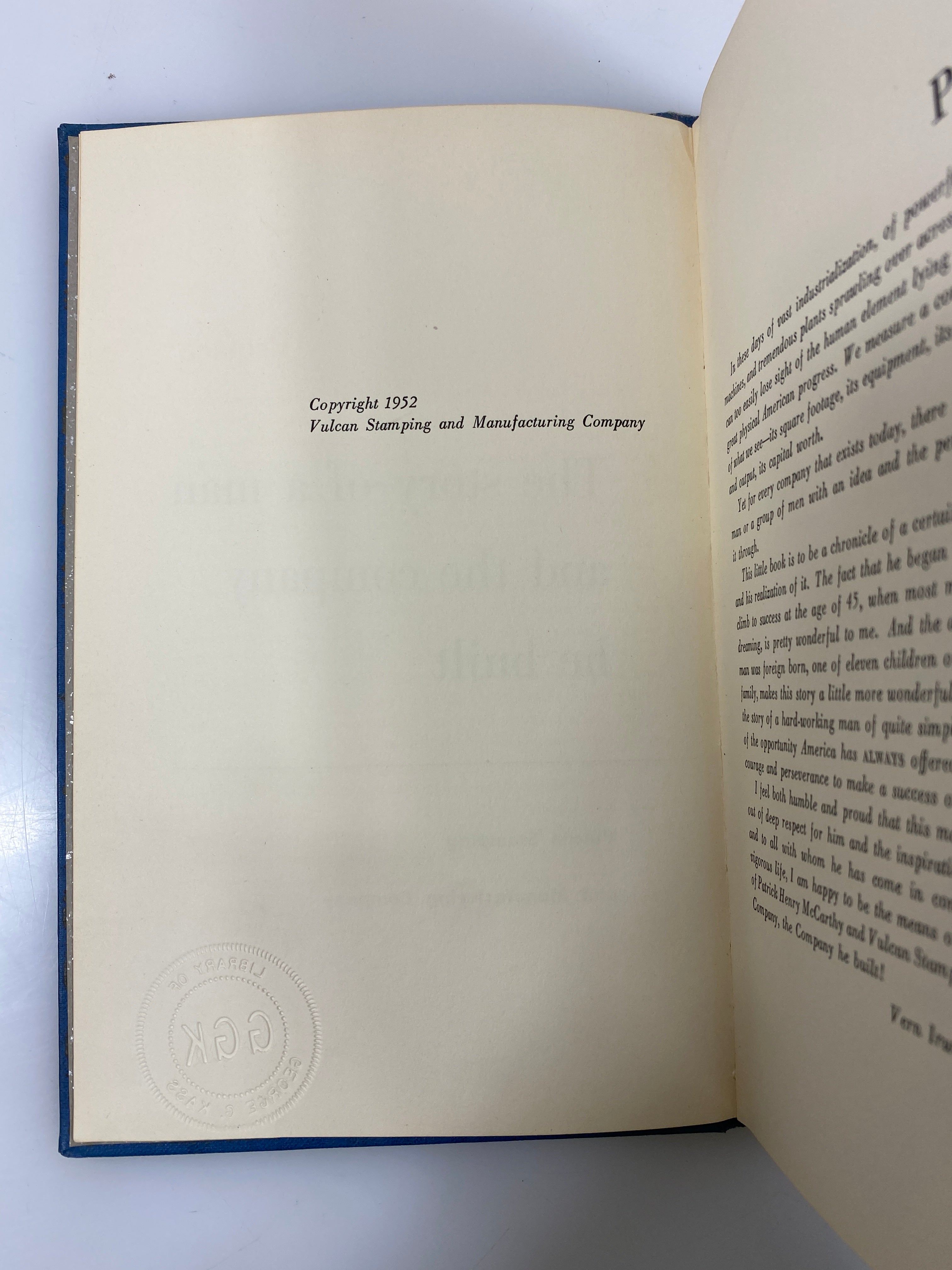 The Story of a Man and the Company He Built Vulcan Stamping 1952 HC