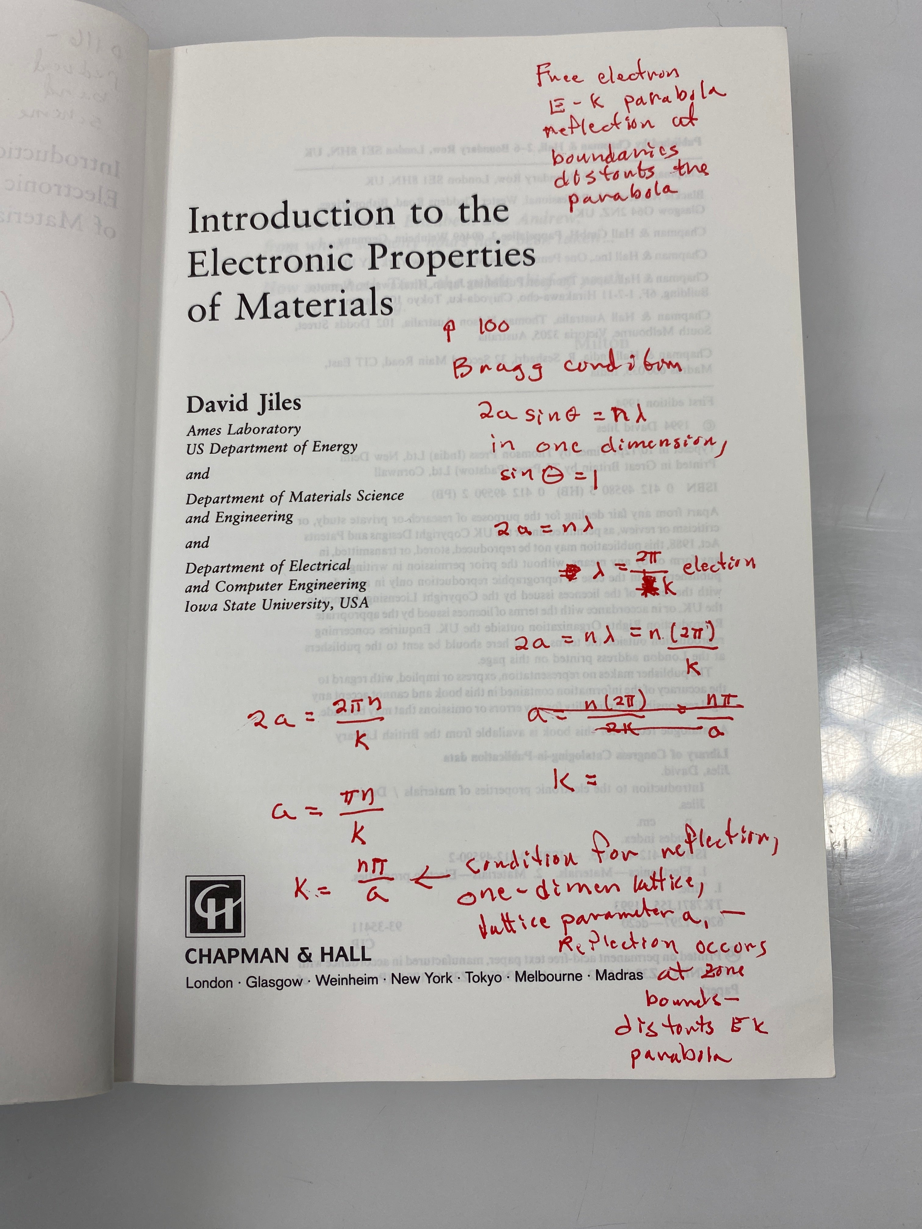 Electronic Properties of Materials by Jiles 1994 1st Ed. SC