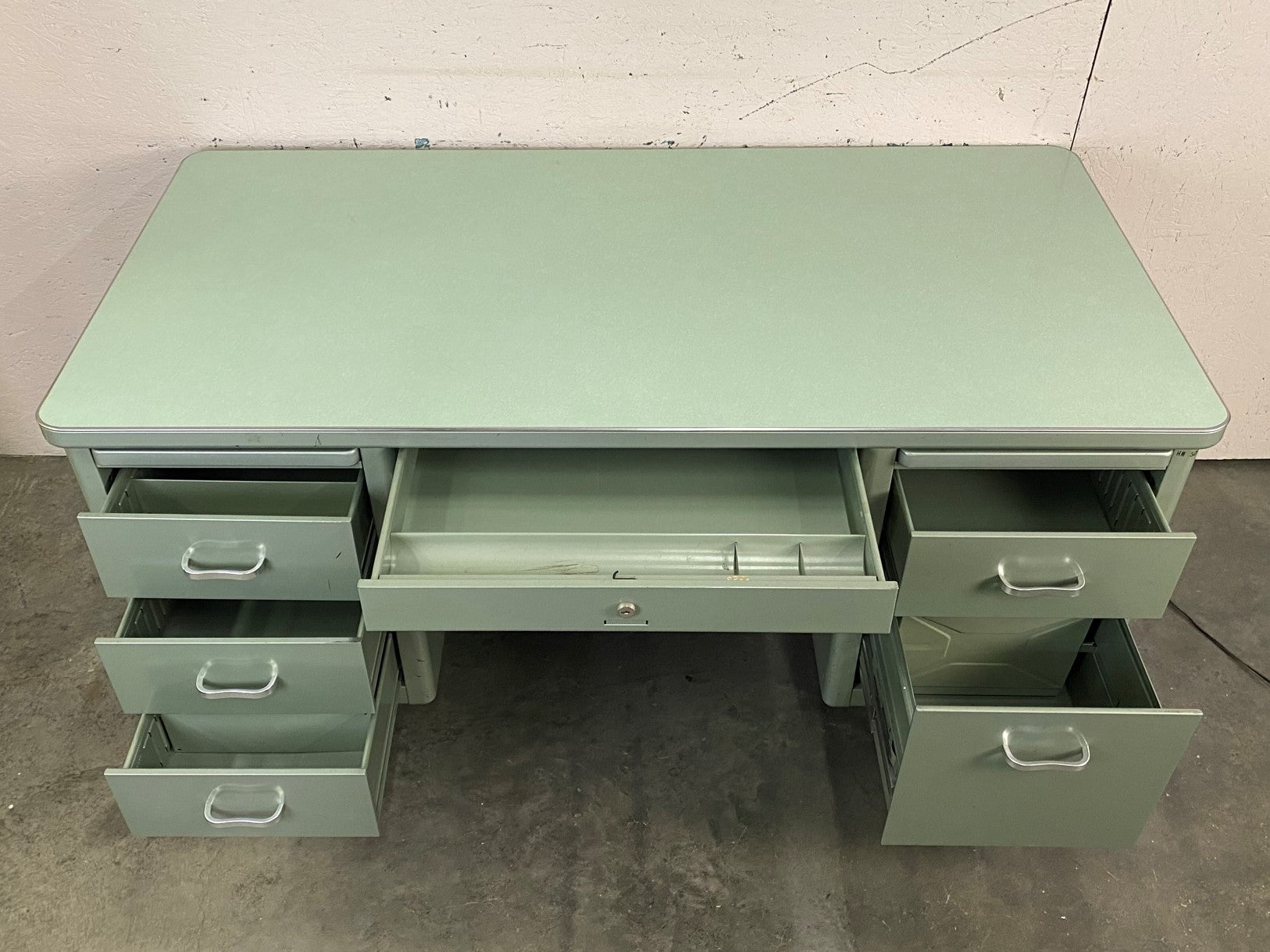 Steelcase Green 6-Drawer Tanker Desk with Green Top