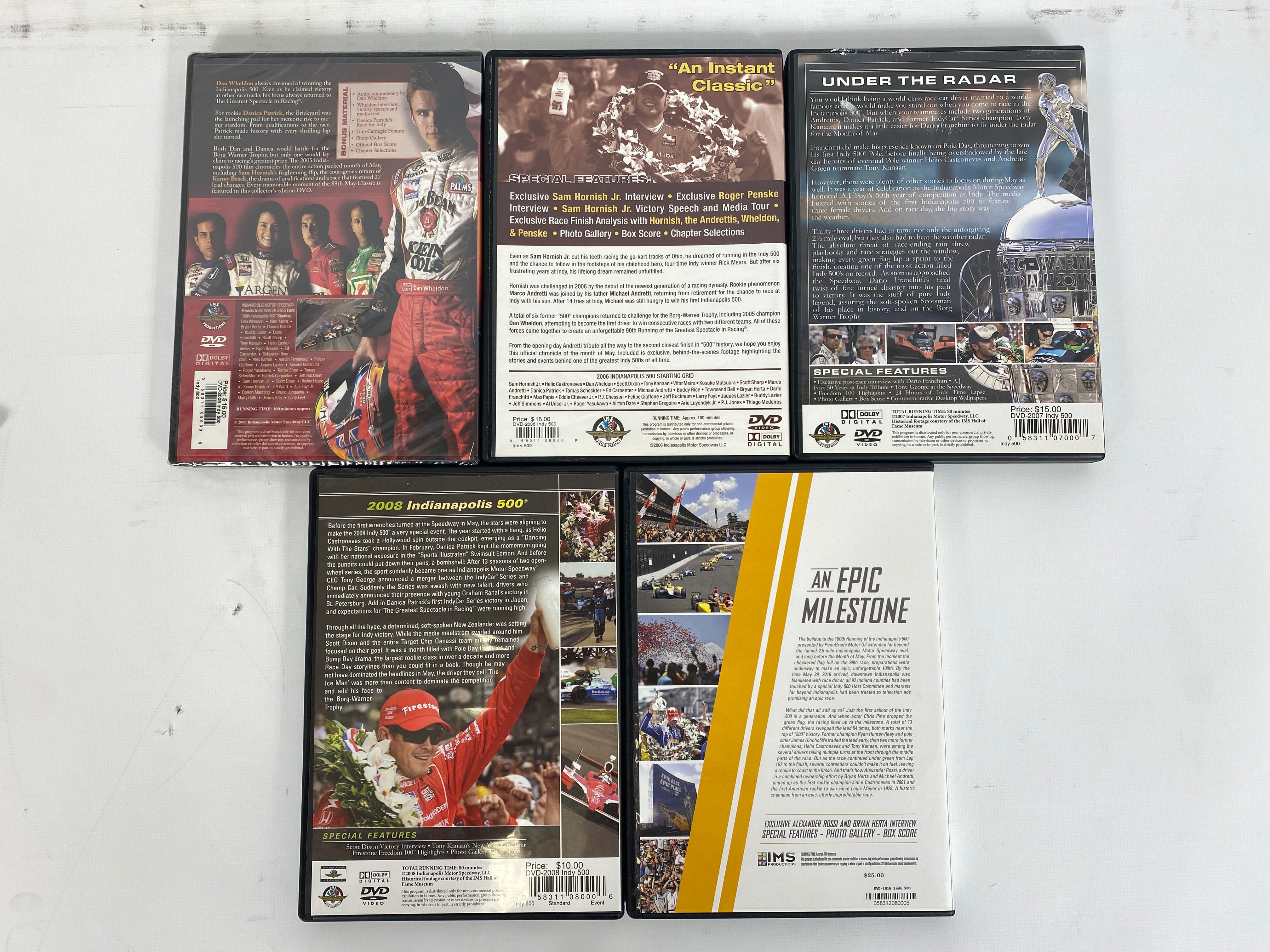 Lot of 5 Indianapolis 500 DVDs 2005-2016