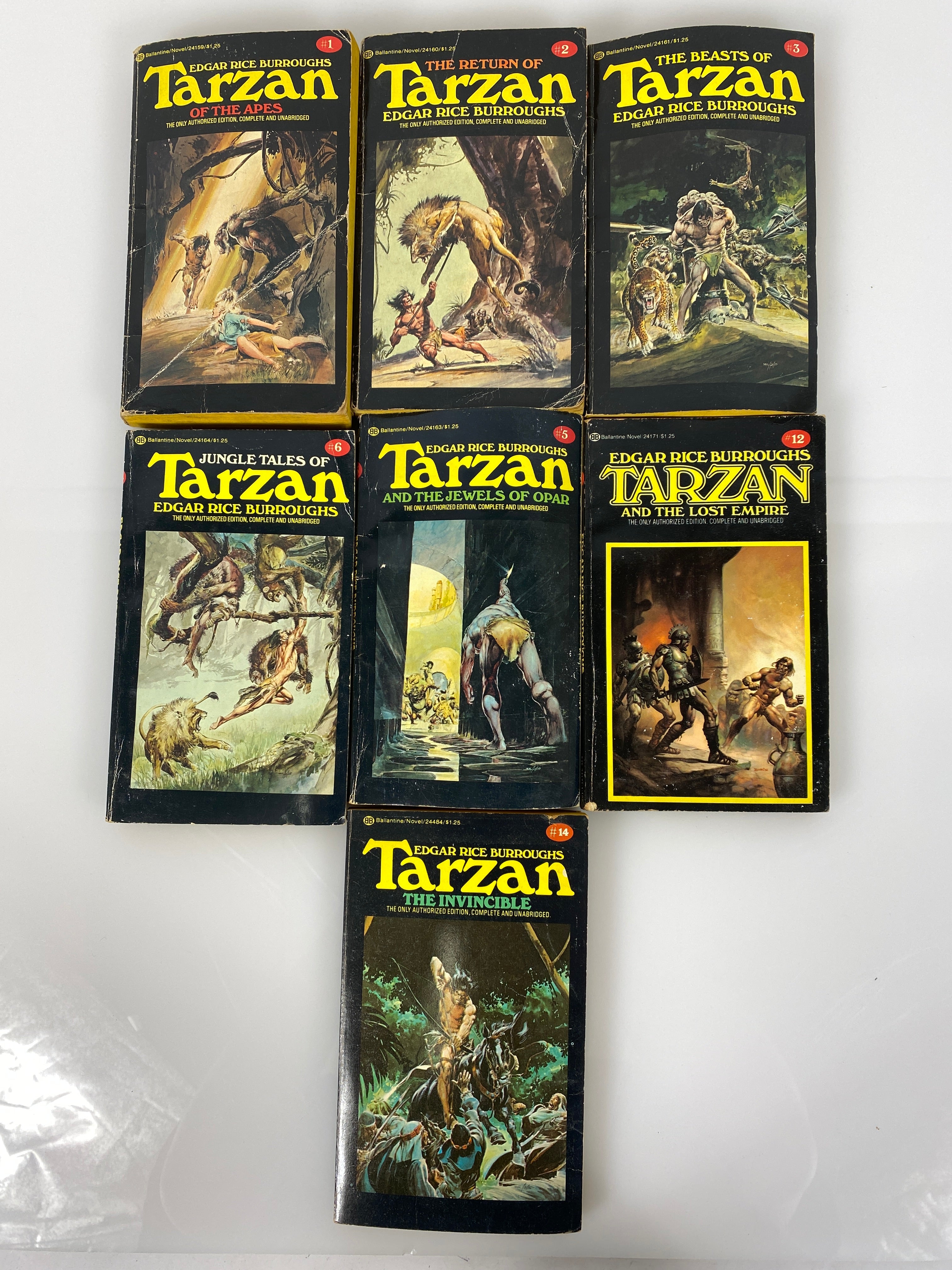 Lot of 7 Vintage Classic Sci Fi Paperbacks Tarzan Burroughs 1975-1976