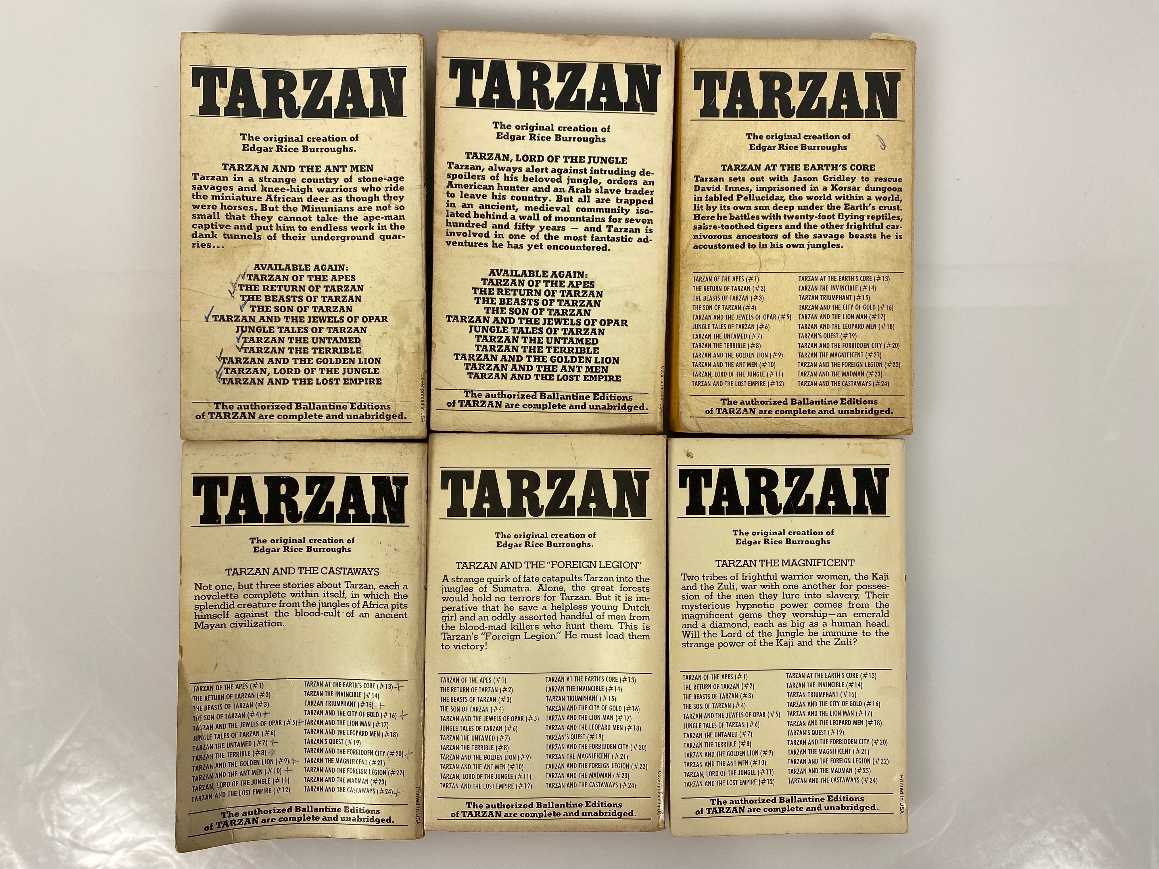 Lot of 6 Vintage Classic Sci Fi Paperbacks Tarzan Burroughs 1973-1975