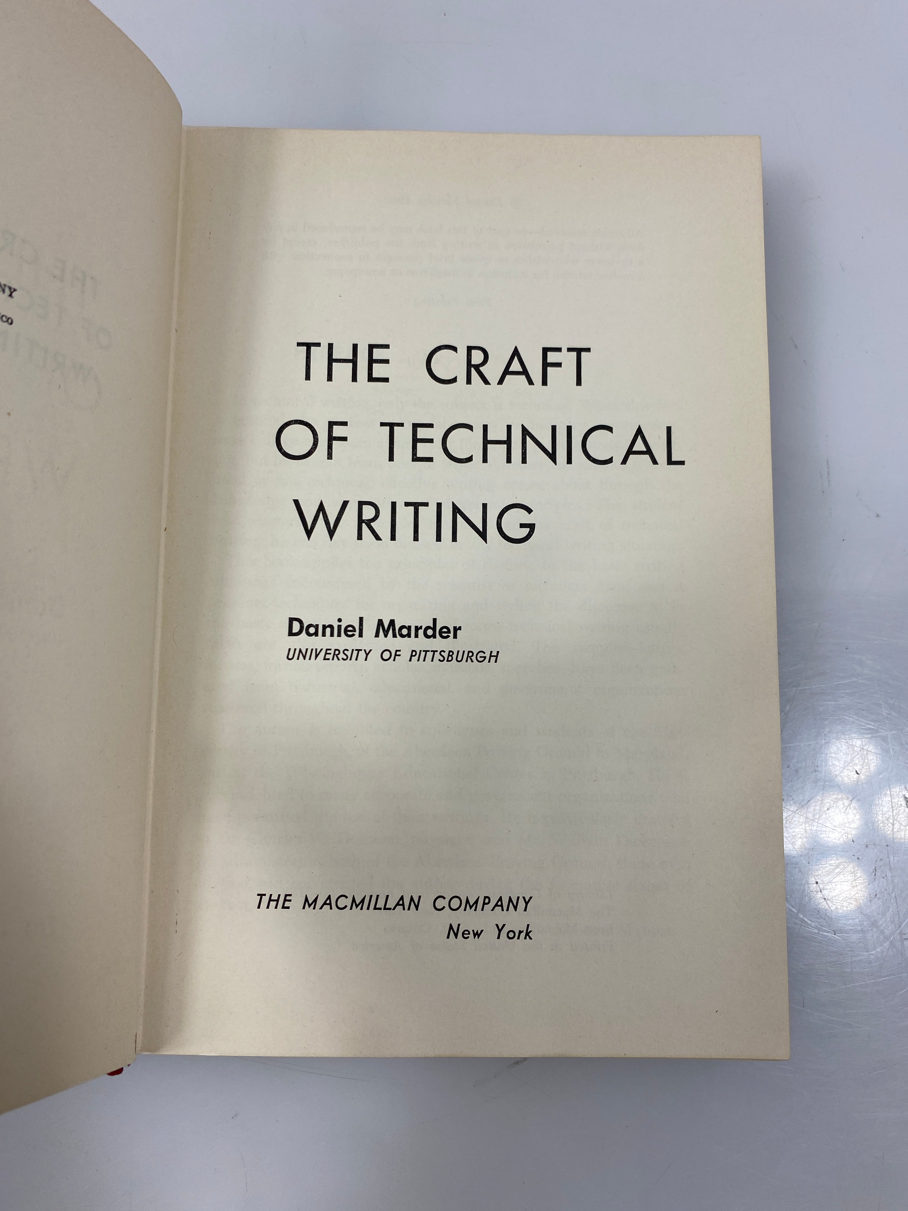 The Craft of Technical Writing by Marder 1960 1st Print HC