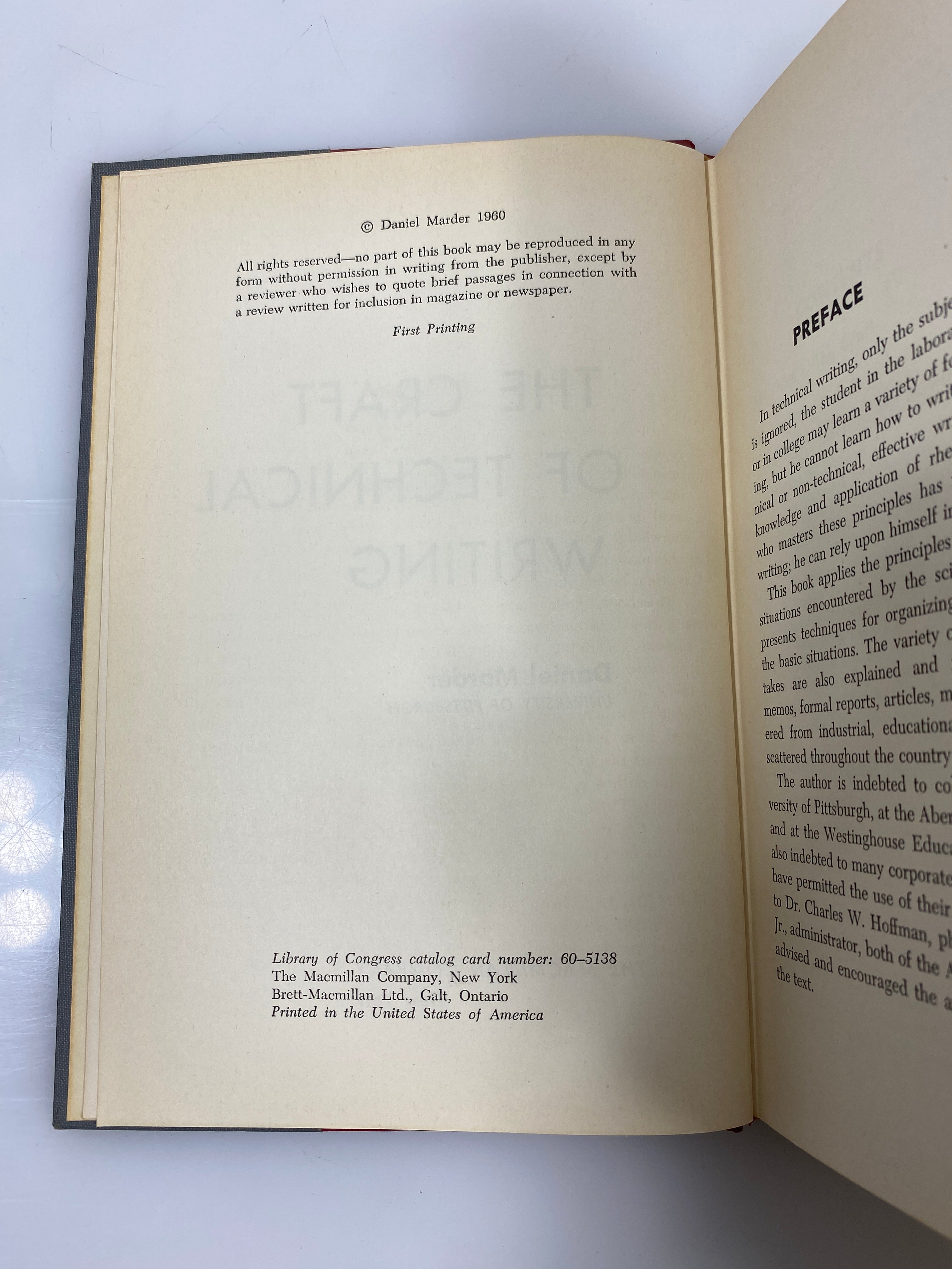 The Craft of Technical Writing by Marder 1960 1st Print HC