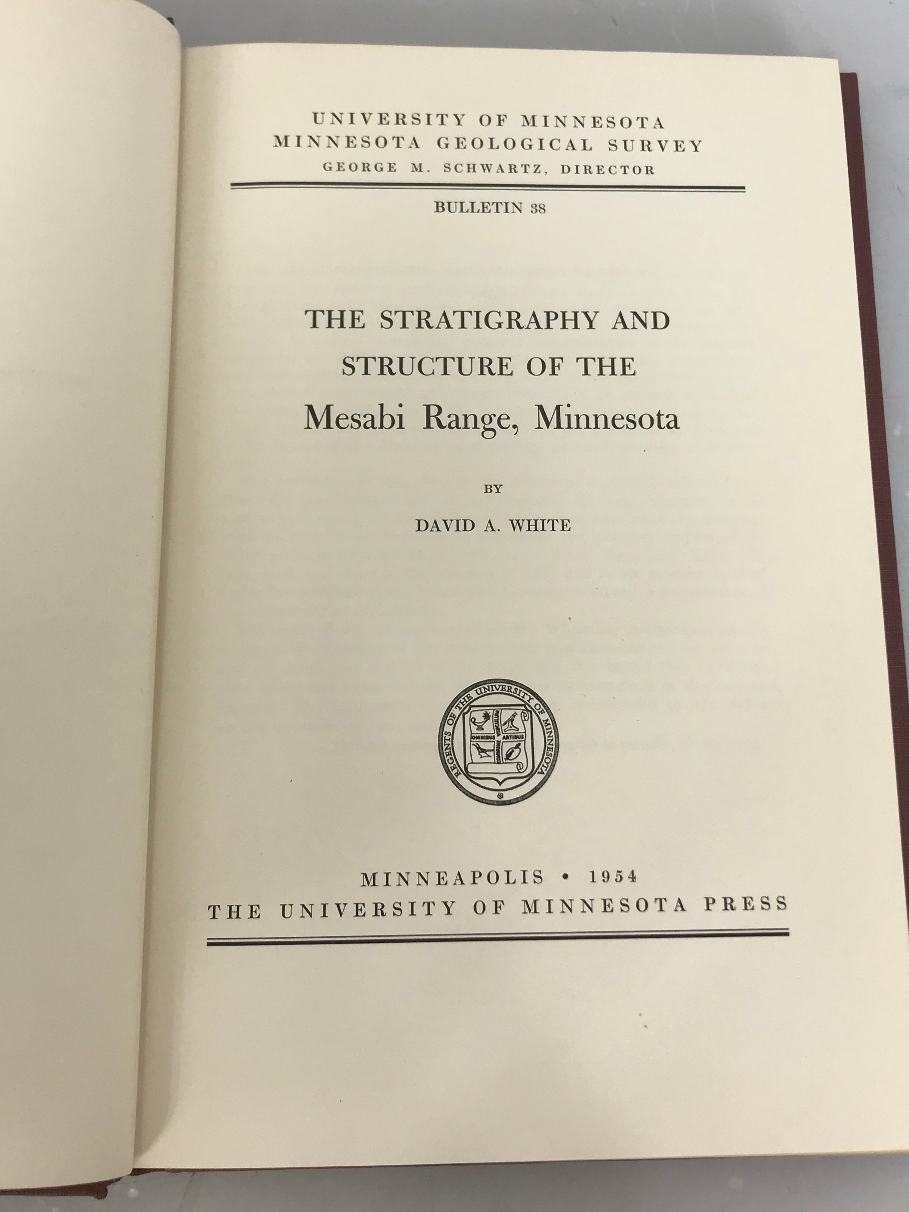 The Stratigraphy and Structure of the Mesabi Range by David A. White 1954 HC