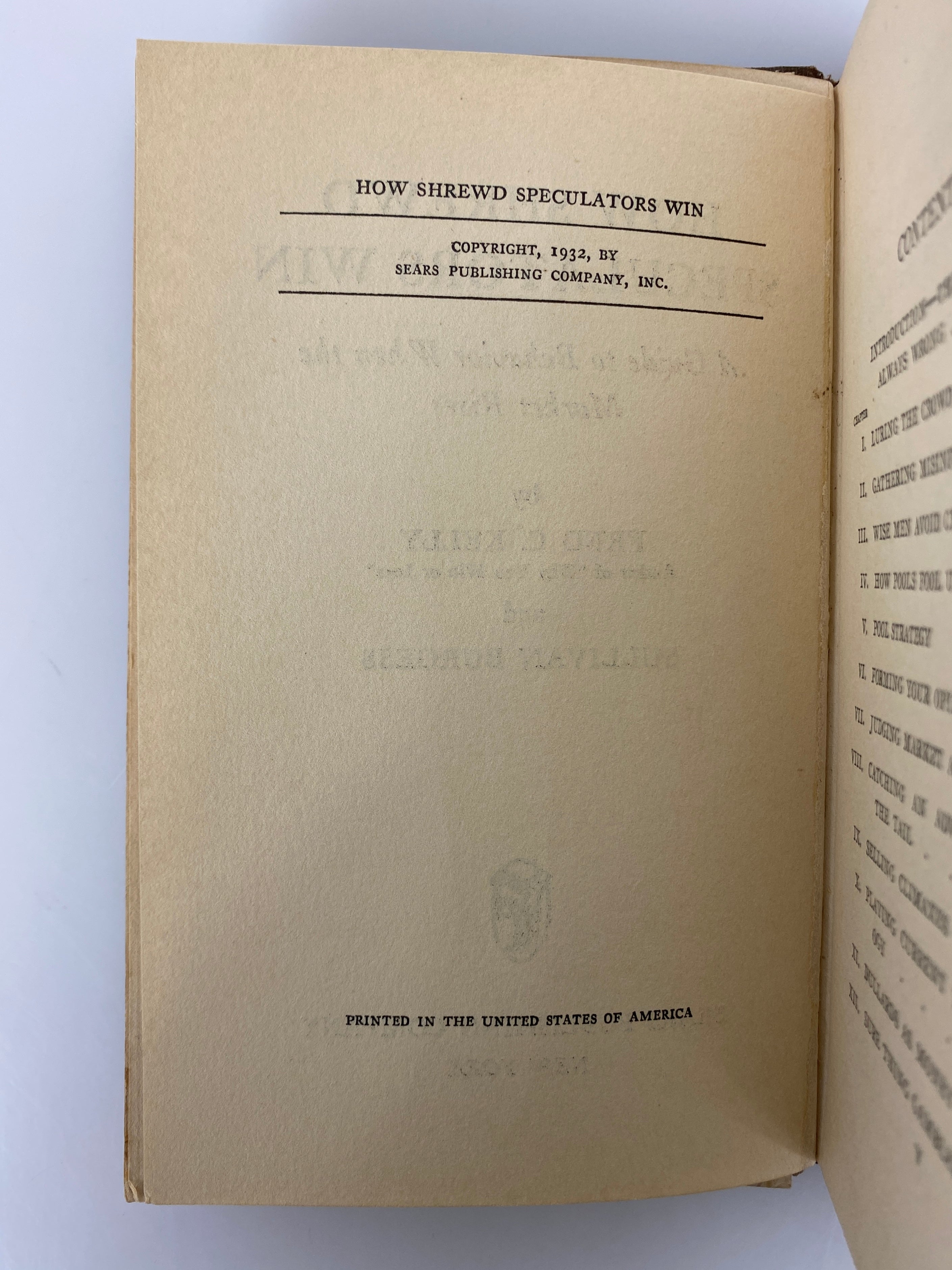 How Shrewd Speculators Win by Kelly/Burgess Rare Post-Crash 1st Ed 1932 HC