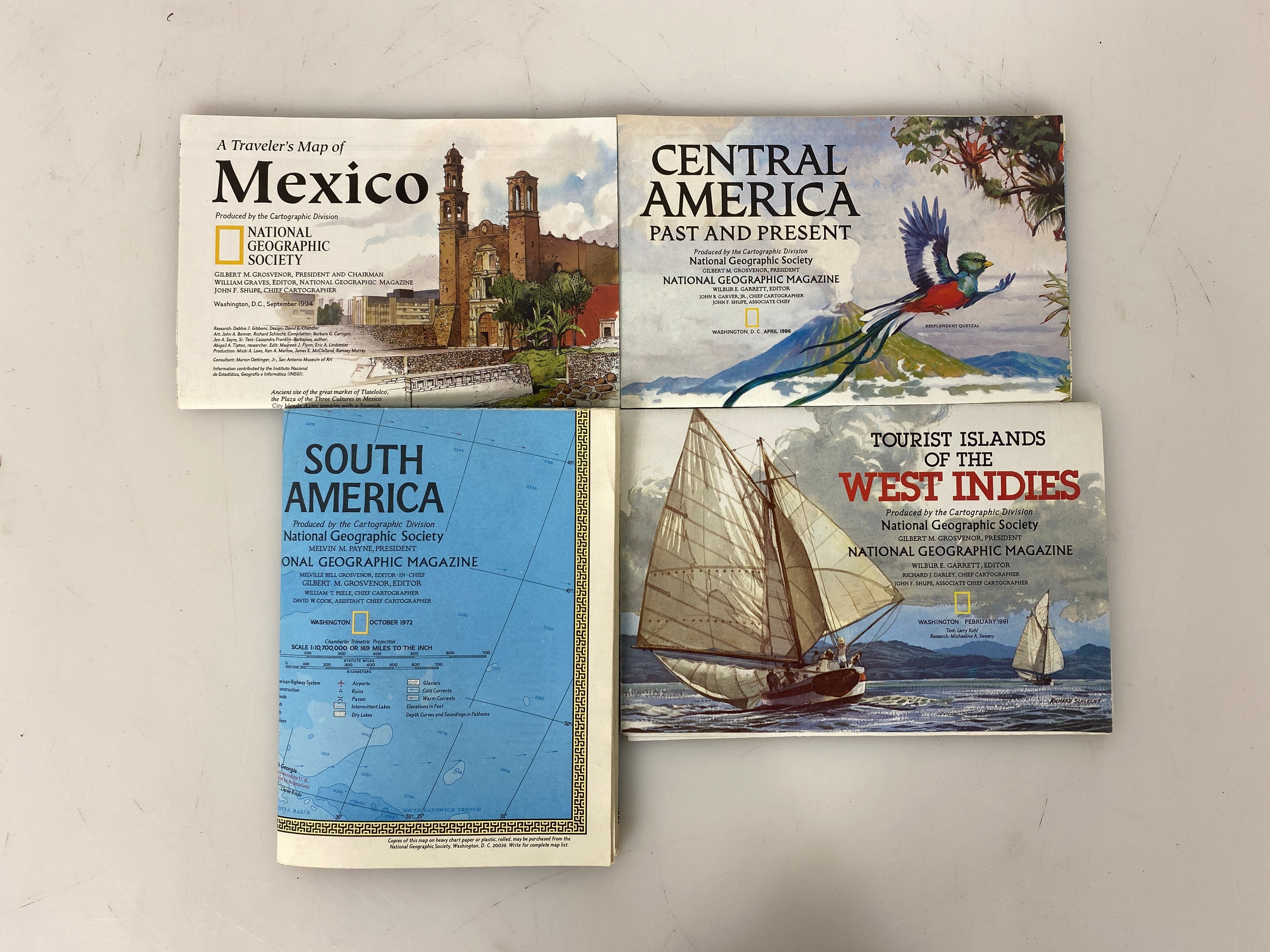 Lot of 4 Nat Geo Maps: West Indies/Central/South American/Mexico 1986-1994