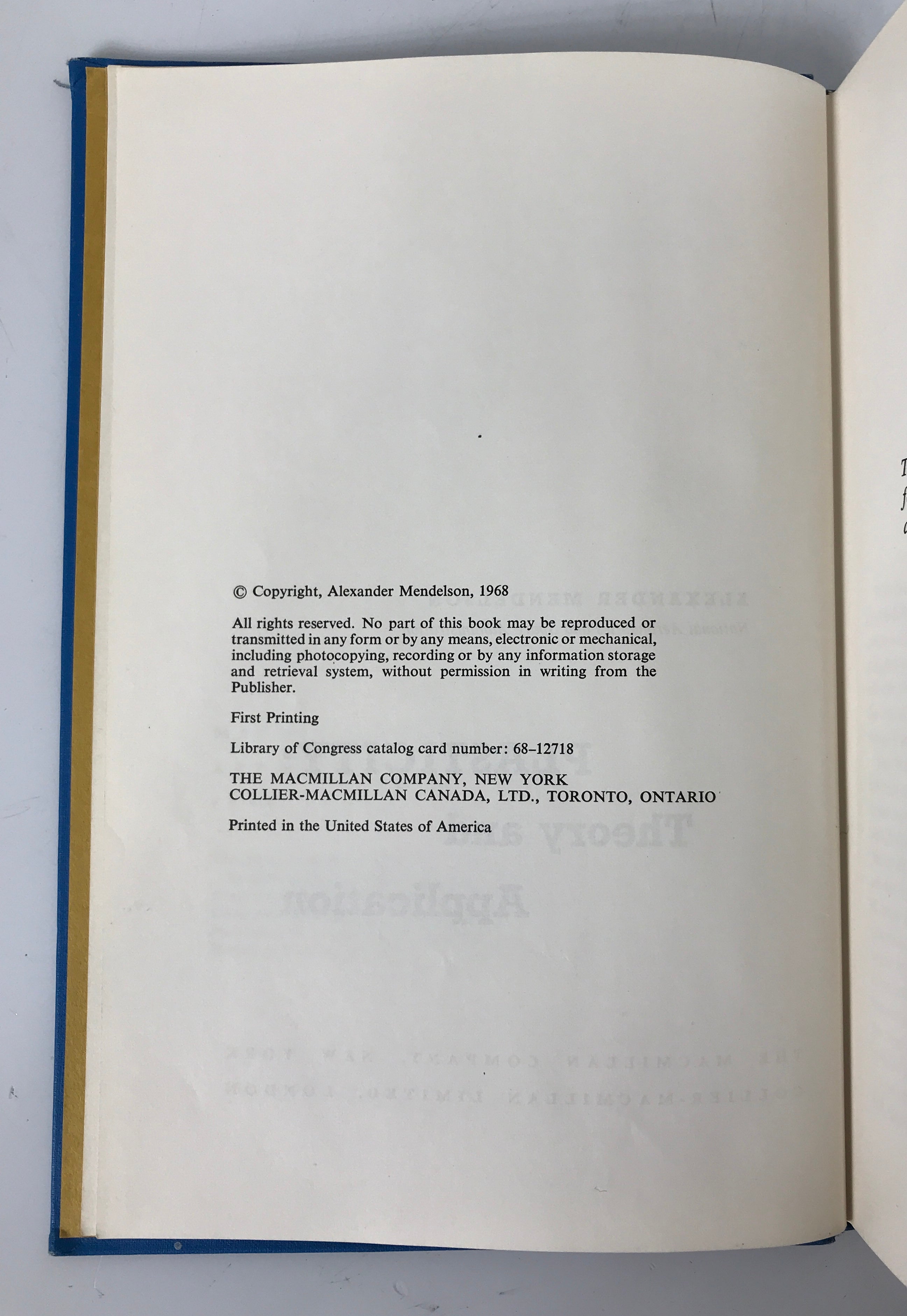 Plasticity: Theory & Application Mendelson 1968 First Printing HC
