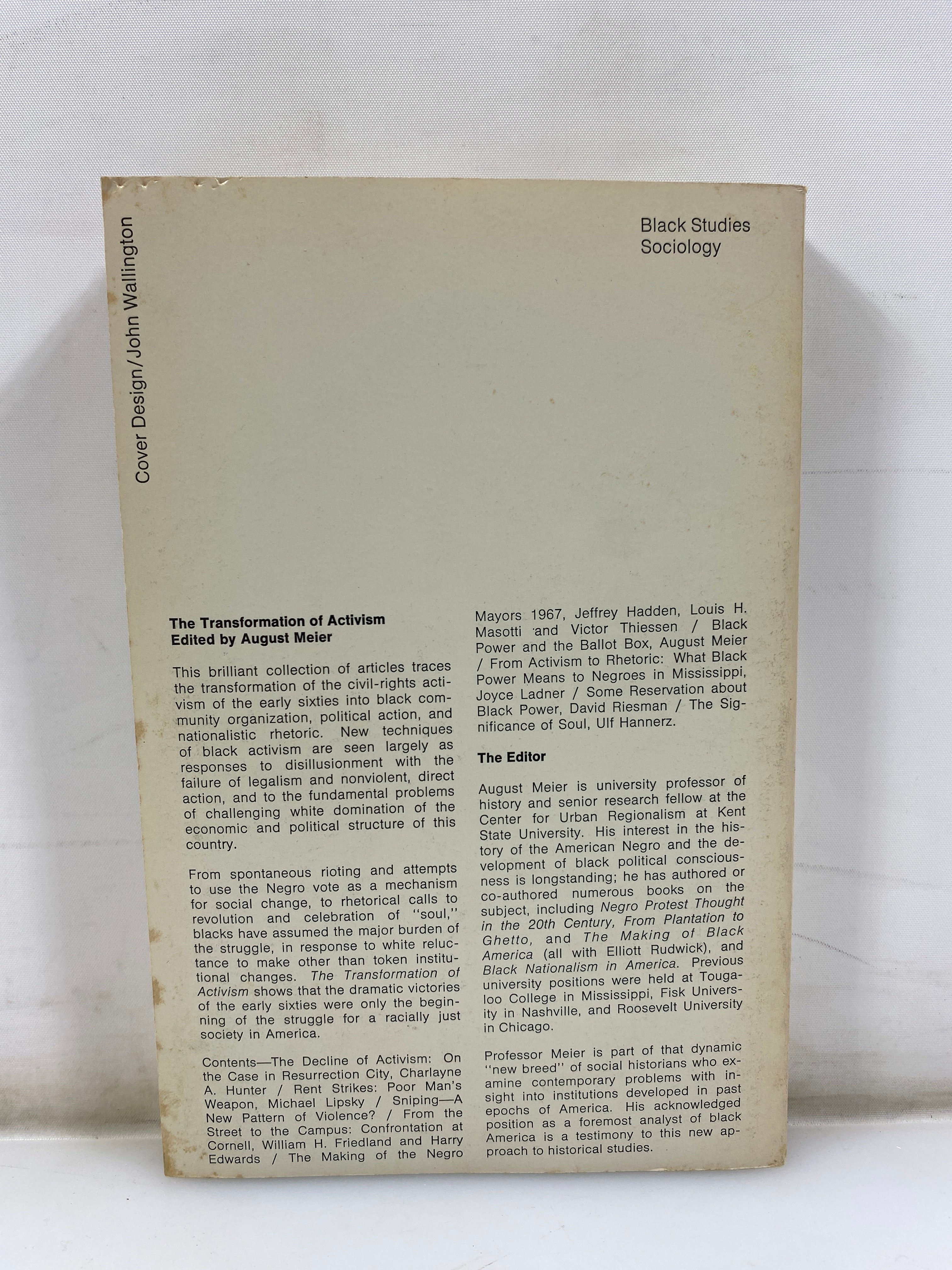 Black Experience The Transformation of Activism Meier 1970 SC