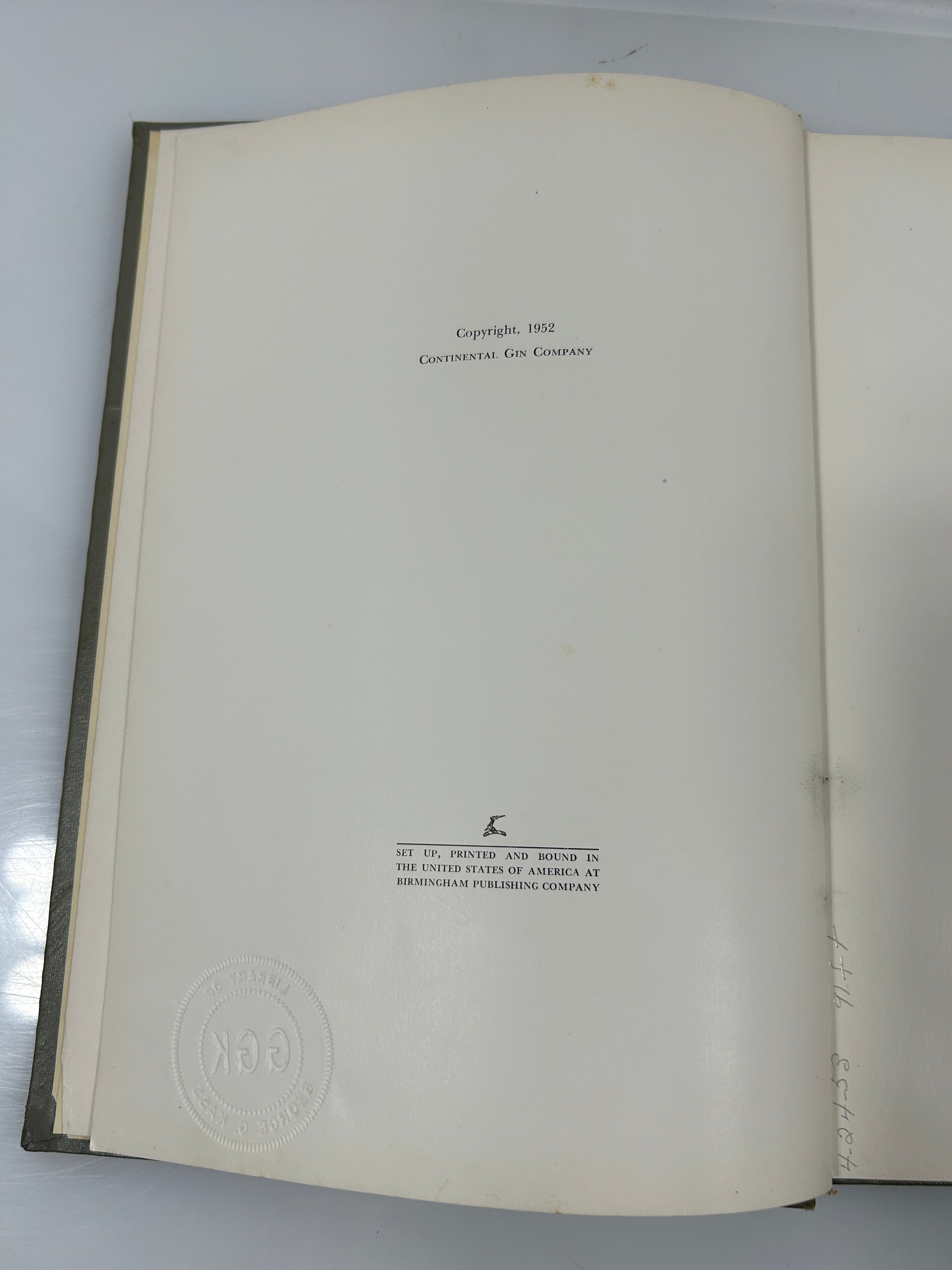 Story of the Continental Gin Company 1900-1952 Ex-Library HC