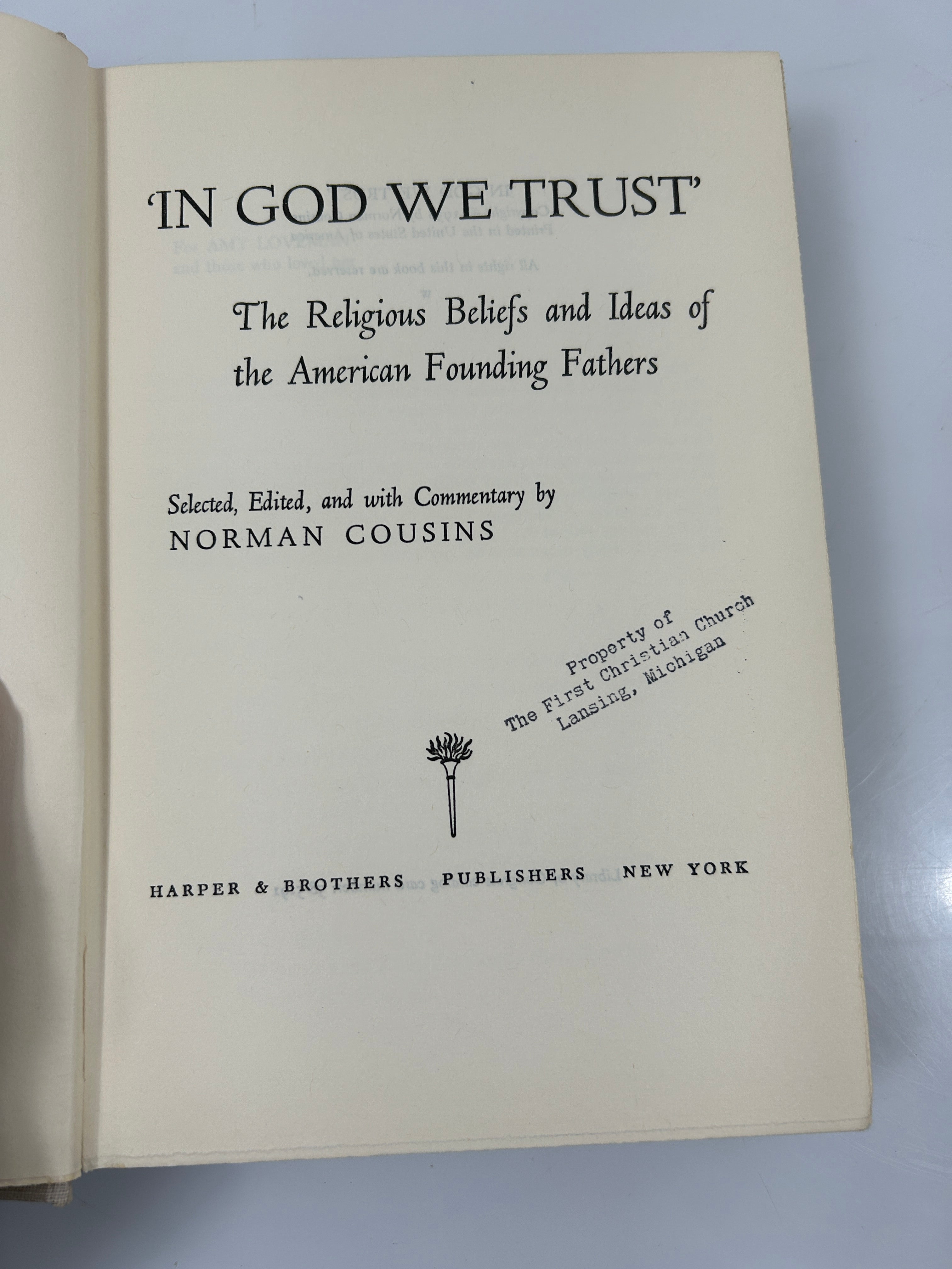 In God We Trust by Norman Cousins Ex-Library 1958 HCDJ