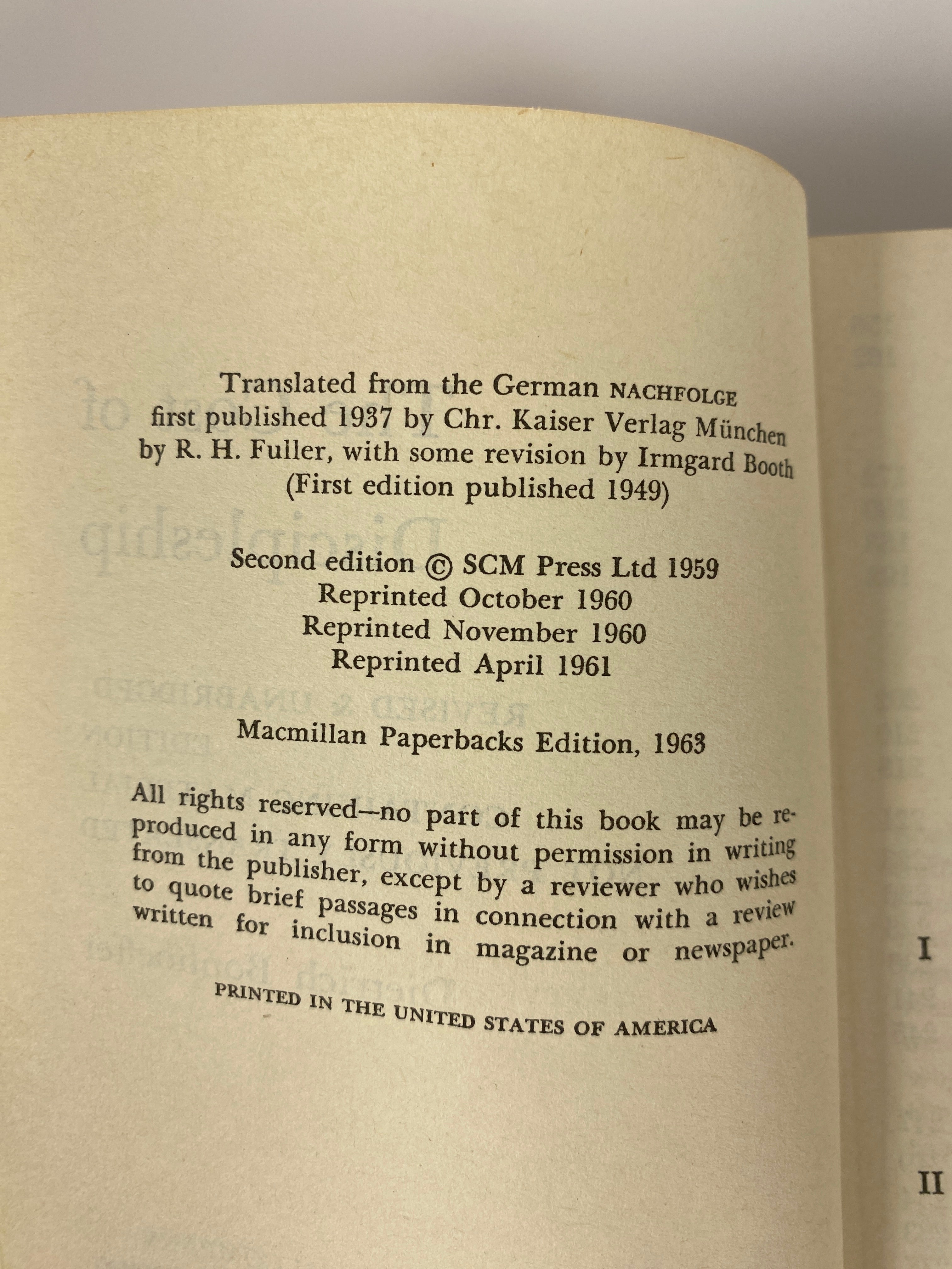 The Cost of Discipleship Dietrich Bonhoeffer Paperback 1963