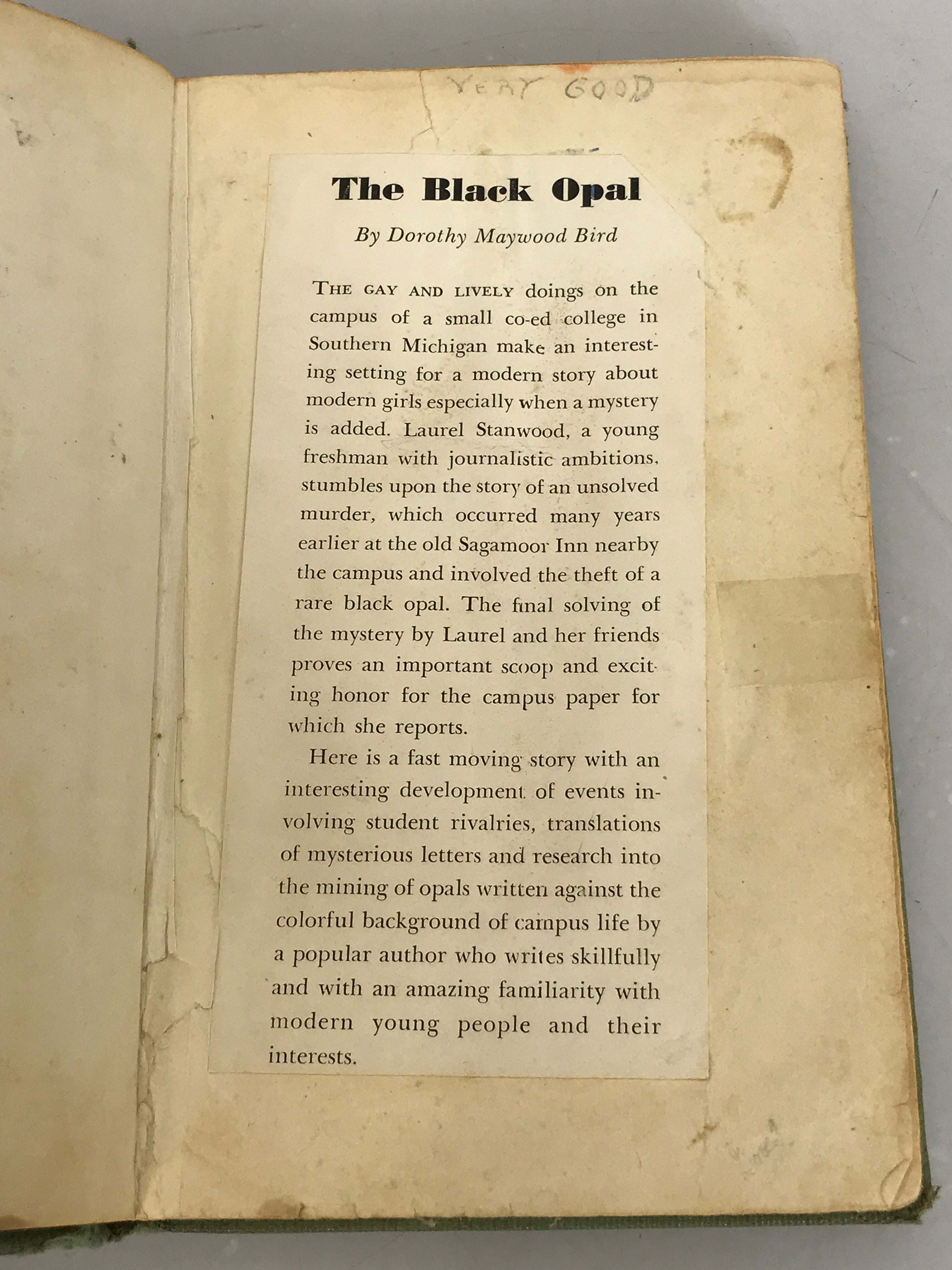 Vintage The Black Opal by Dorothy Maywood Bird First Printing 1949 HC