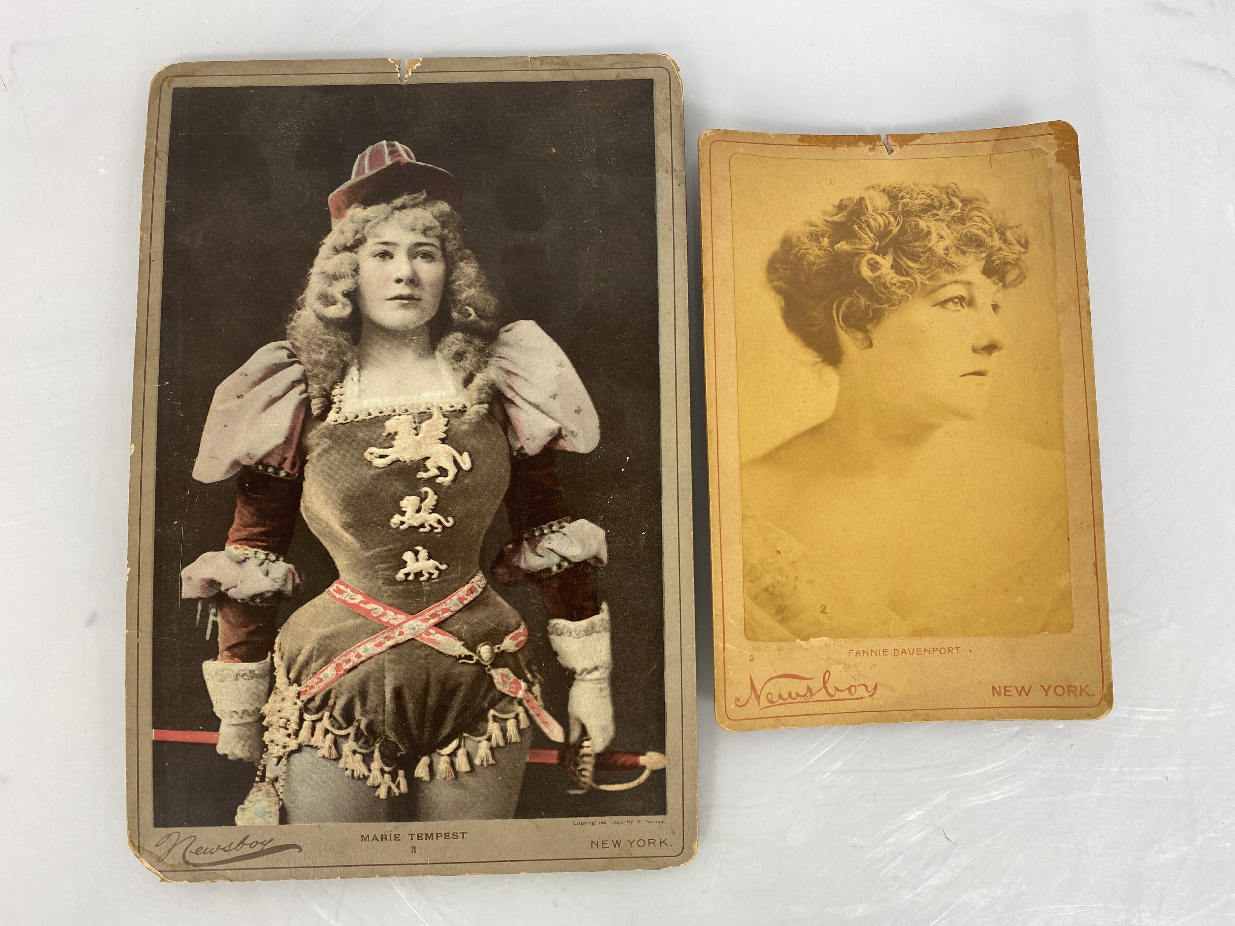 Lot of 2 Newsboy Tobacco Cabinet Cards Fannie Davenport