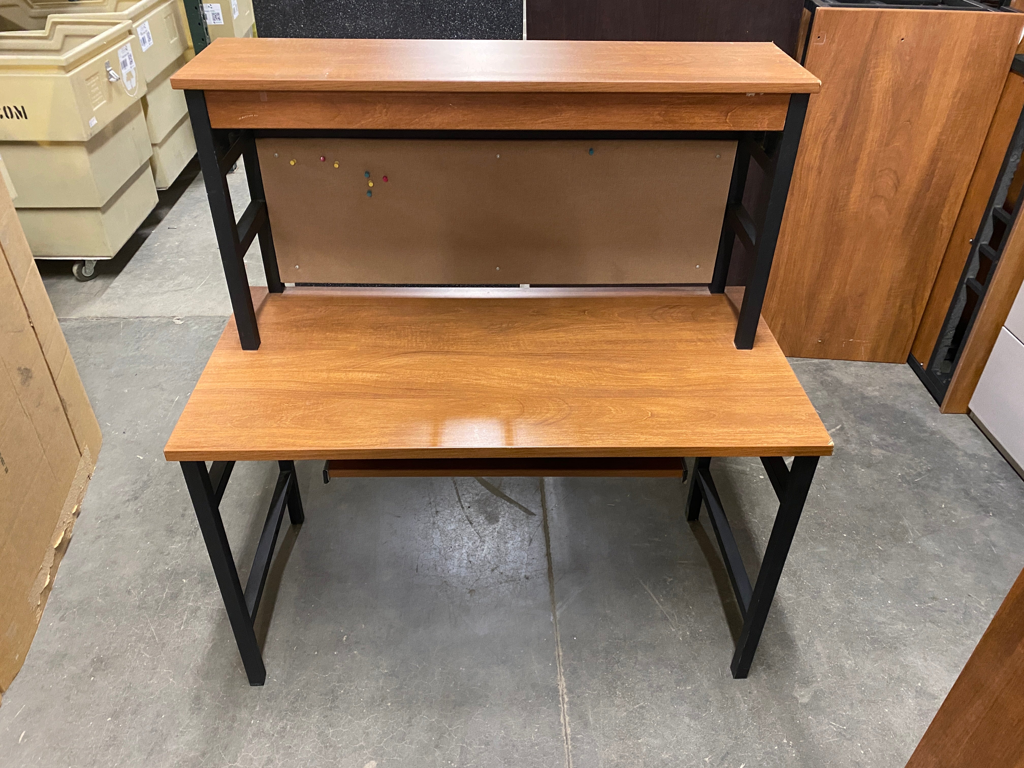Black Metal Frame Desk w/ Wooden Top and Riser