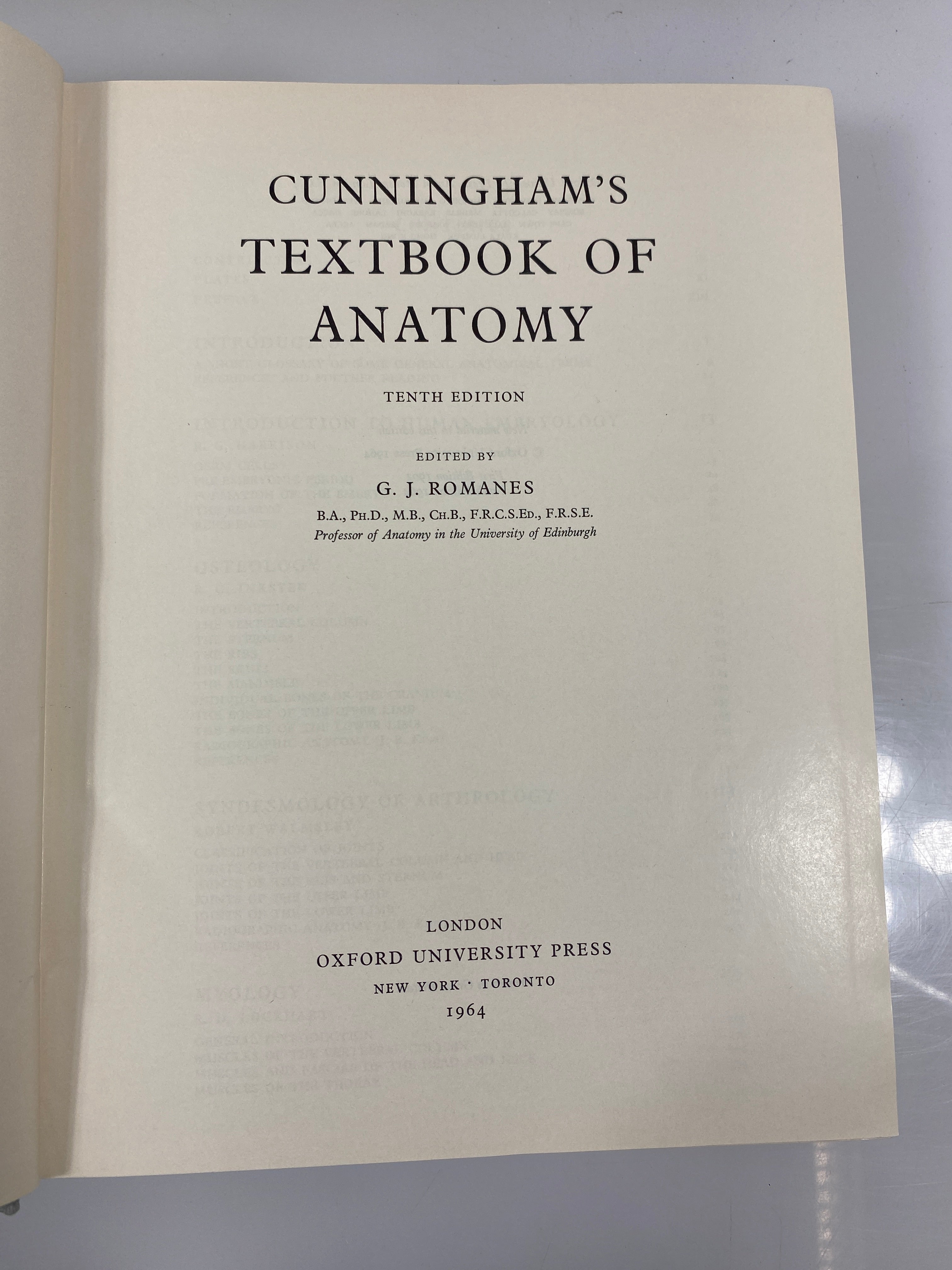 Cunningham's textbook of Anatomy by Romanes 1964 10th Ed. HC