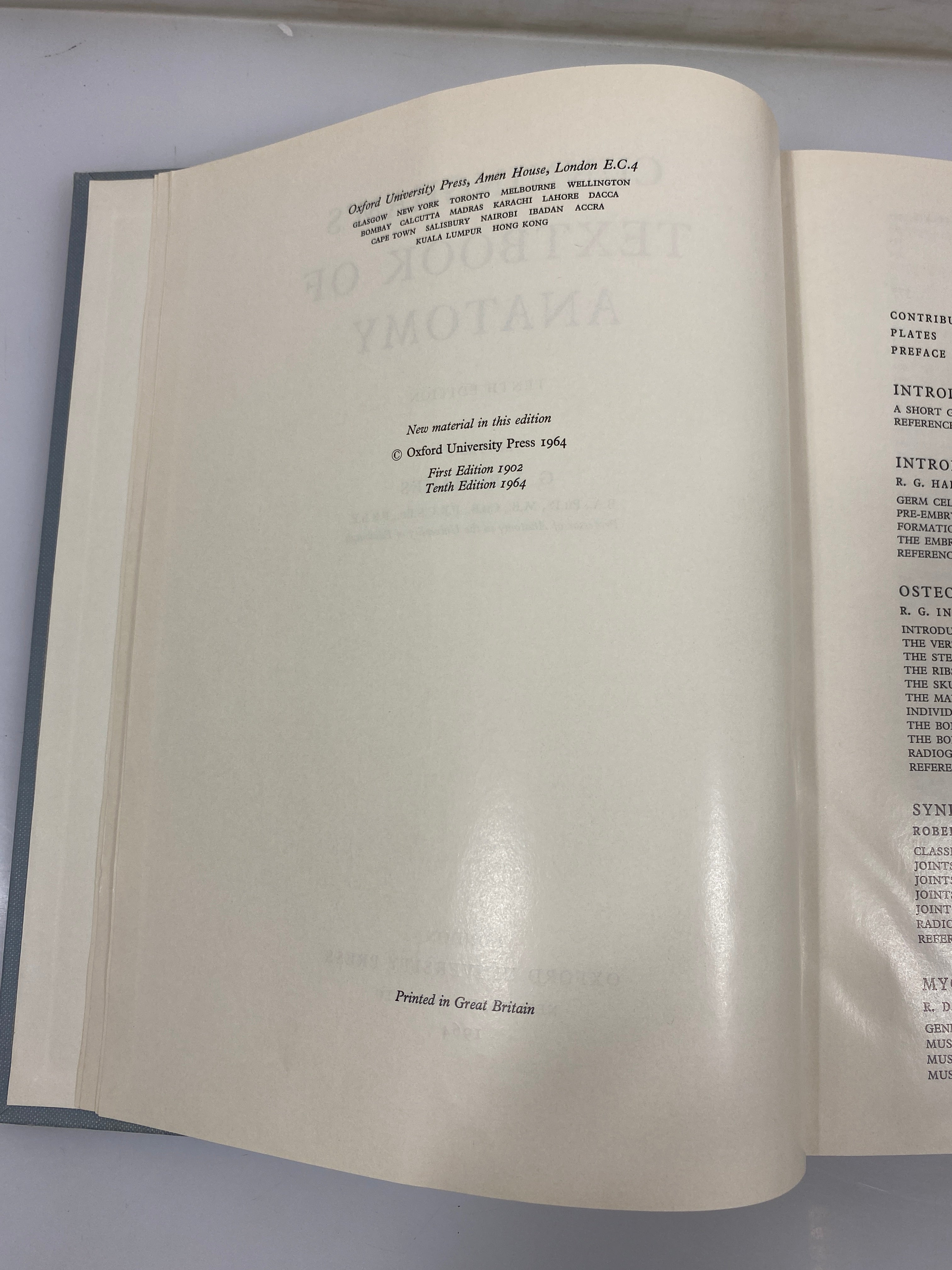 Cunningham's textbook of Anatomy by Romanes 1964 10th Ed. HC