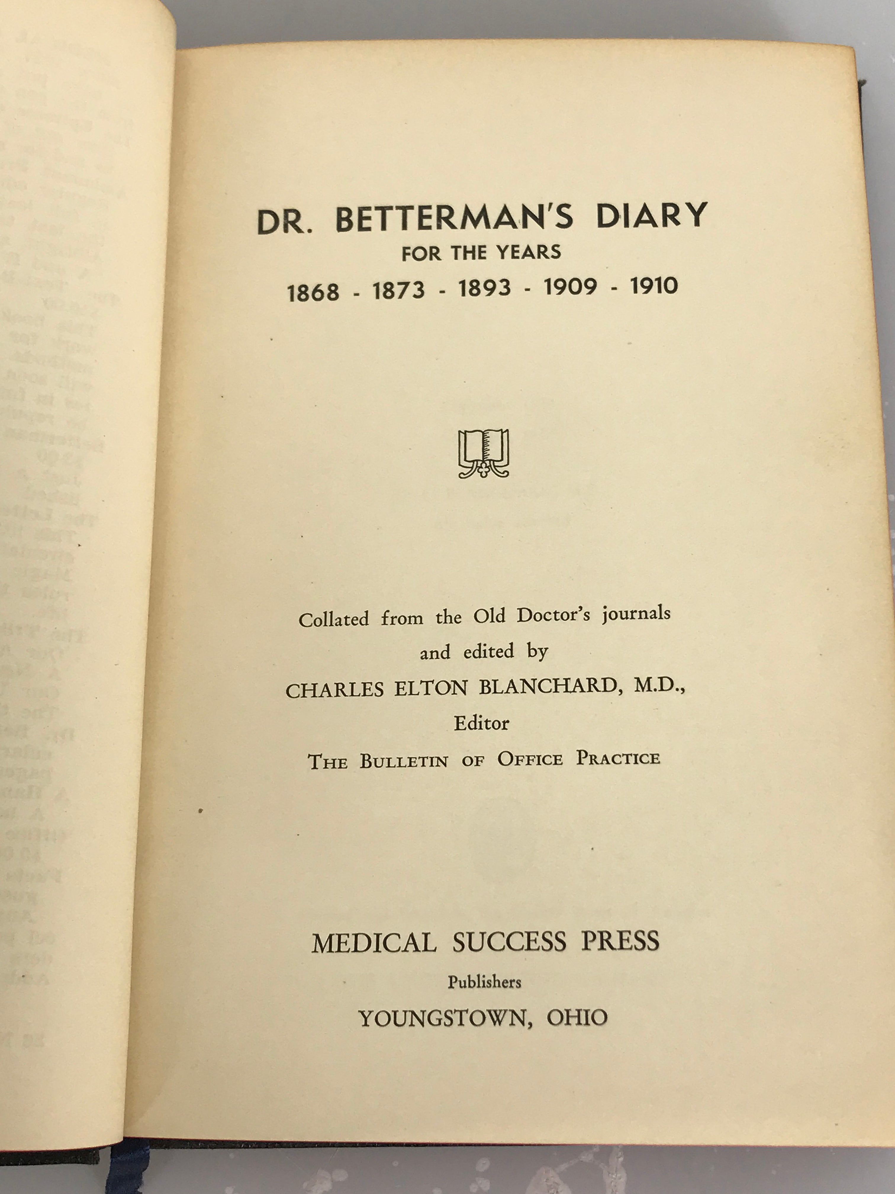 Dr. Betterman's Diary For The Years 1868, 1873, 1893, 1909, 1910 SC
