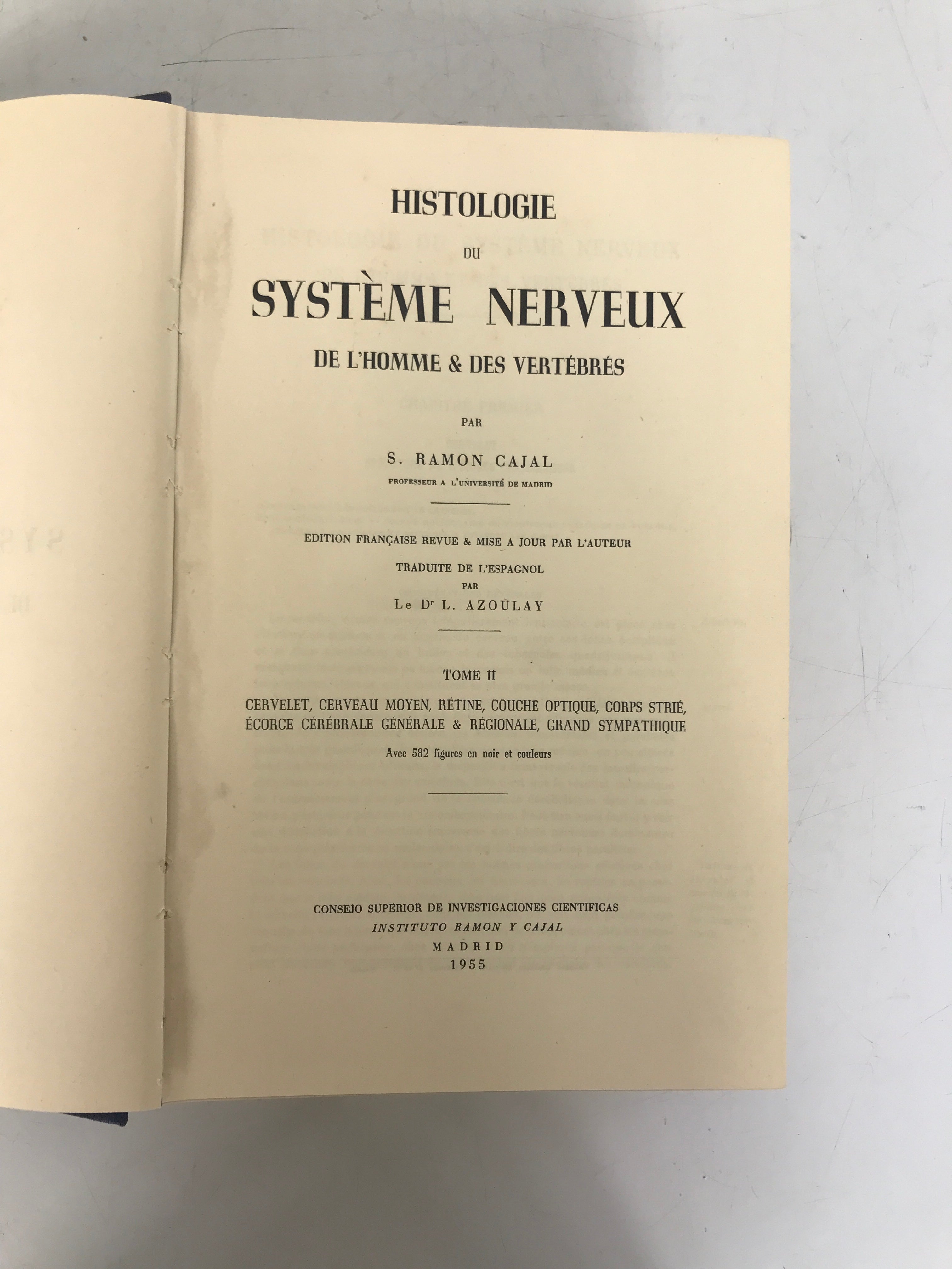 Histologie du Systeme Nerveux (French) by Cajal Volume II (1955) HC