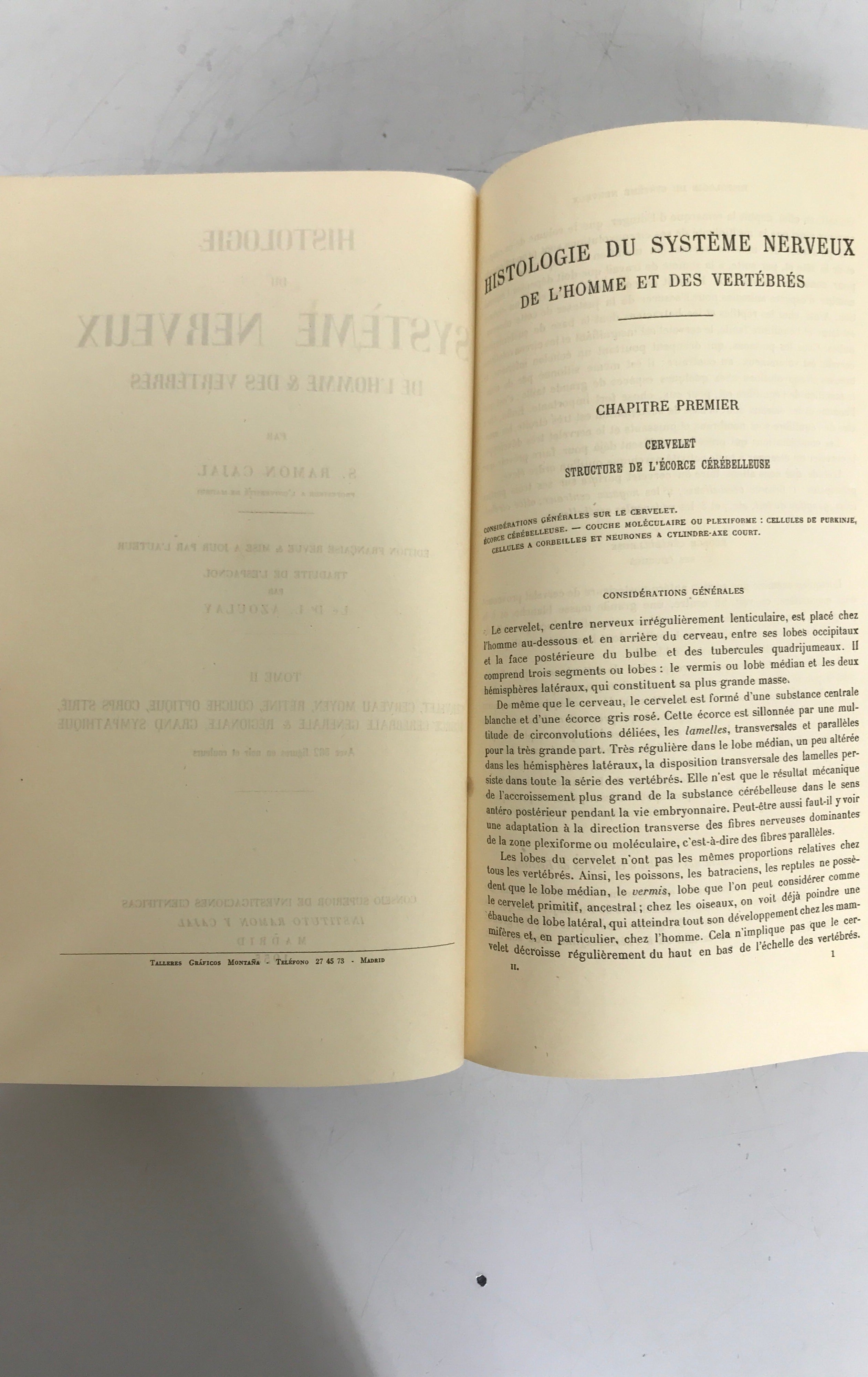 Histologie du Systeme Nerveux (French) by Cajal Volume II (1955) HC