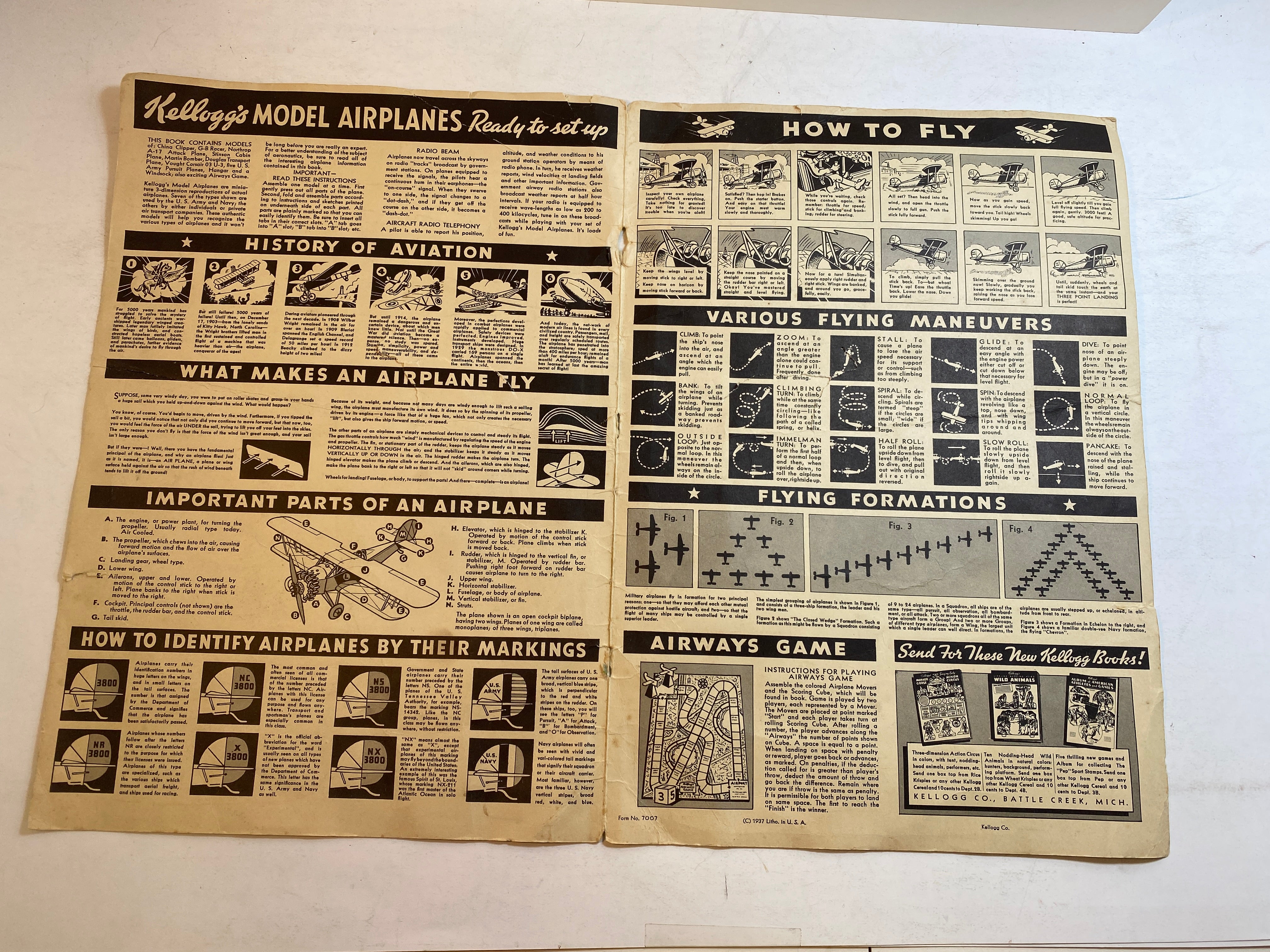 Vintage Kellogg's Adventurer Model Airplane Airways Game Board 1937
