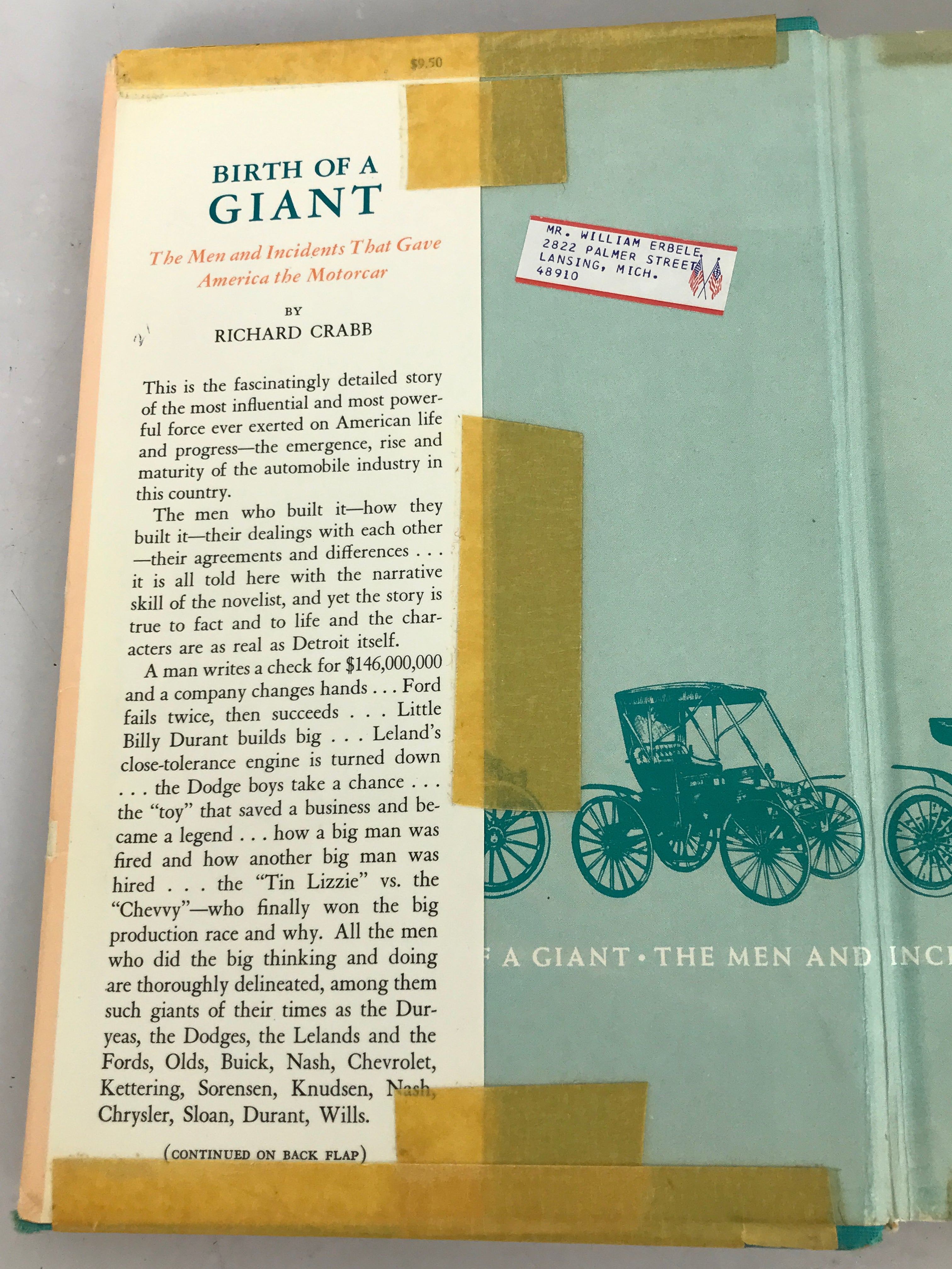 Birth of a Giant by Richard Crabb (1969) First Edition The Men and Incidents That Gave America the Motorcar HC DJ