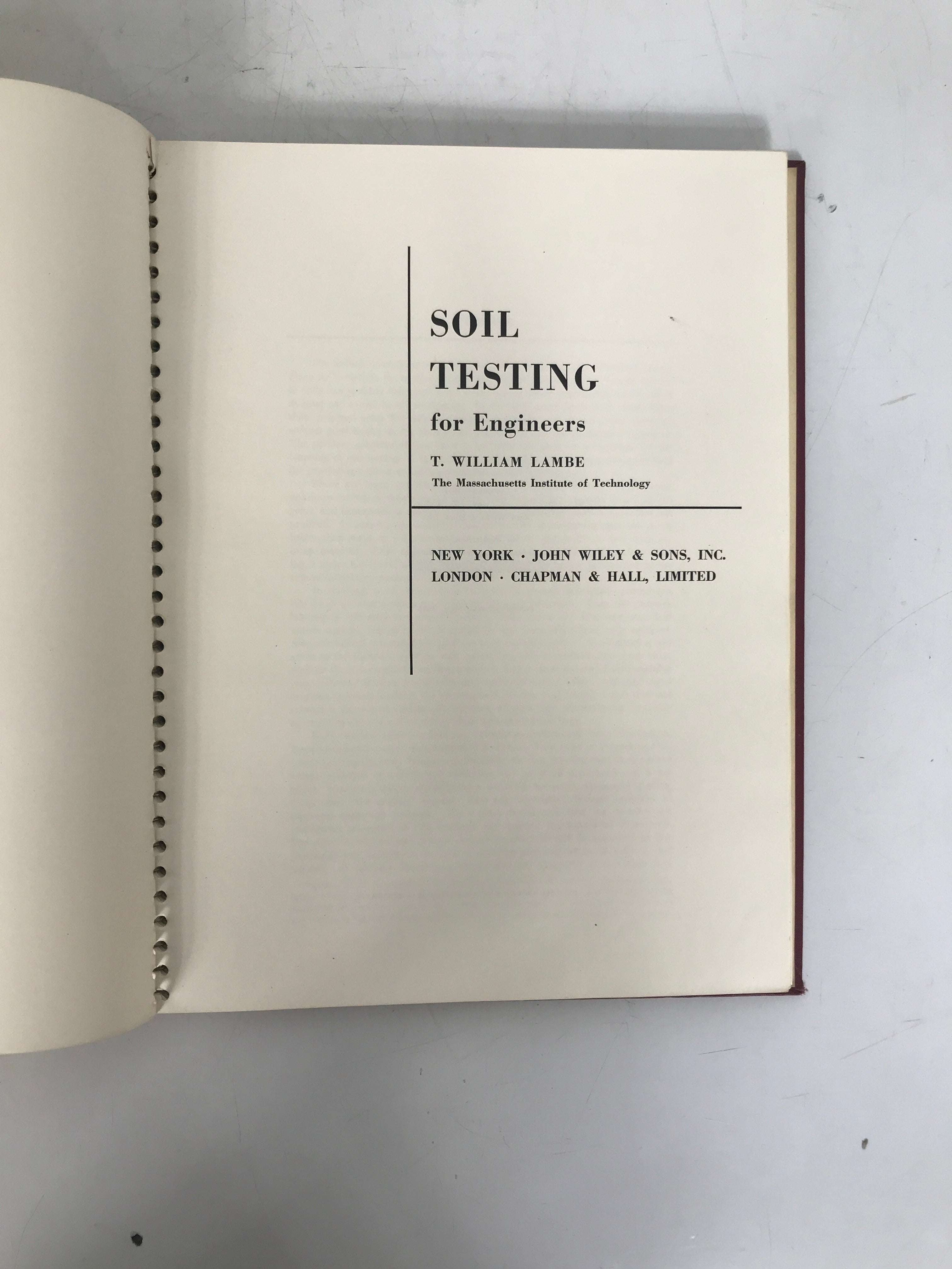 Soil Testing for Engineers by Lambe 1954 2nd Printing Spiral Bound HC