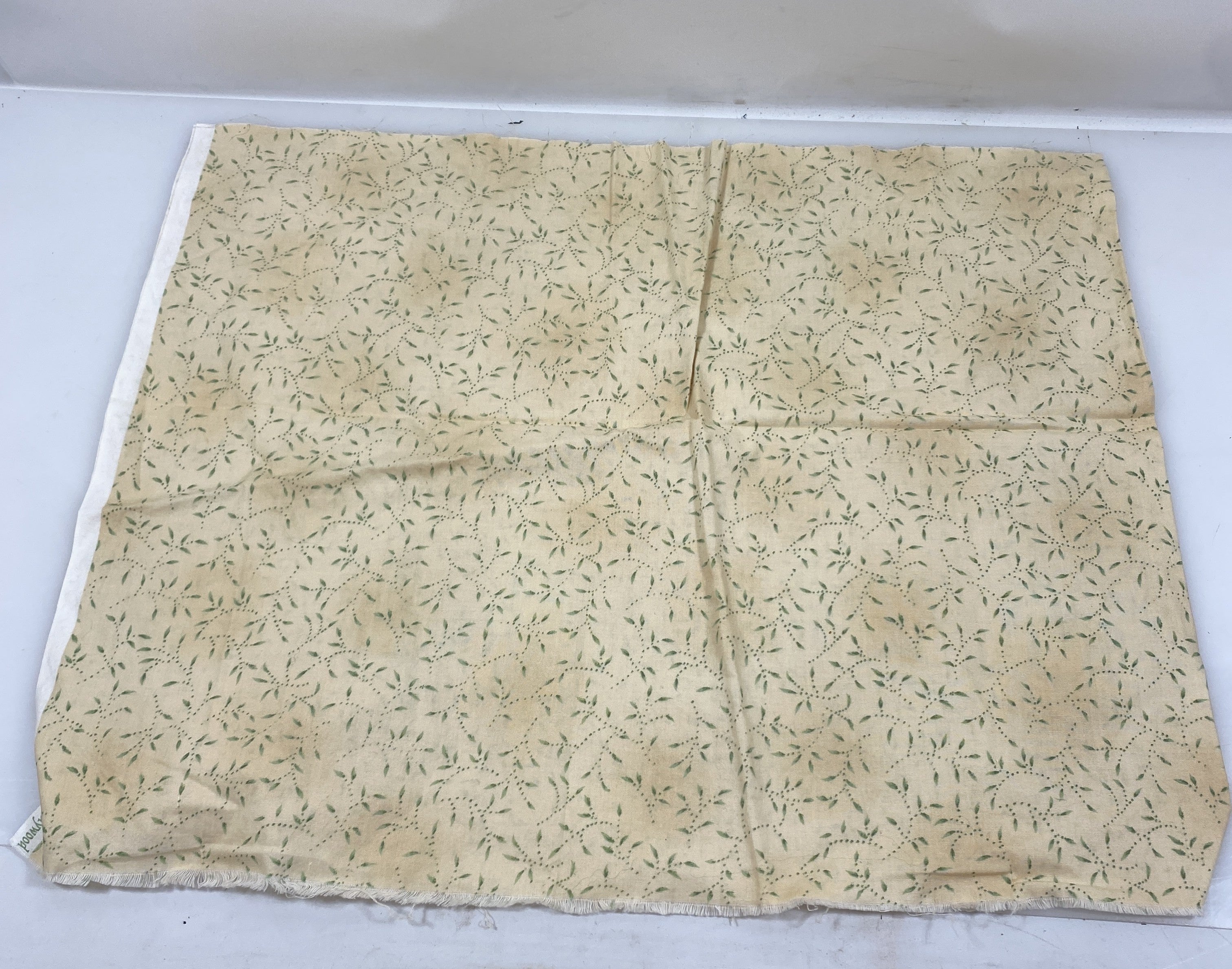 Vintage 1970s-1980s "Simpatico by Maywood" Tan Fabric with Green Plant Pattern