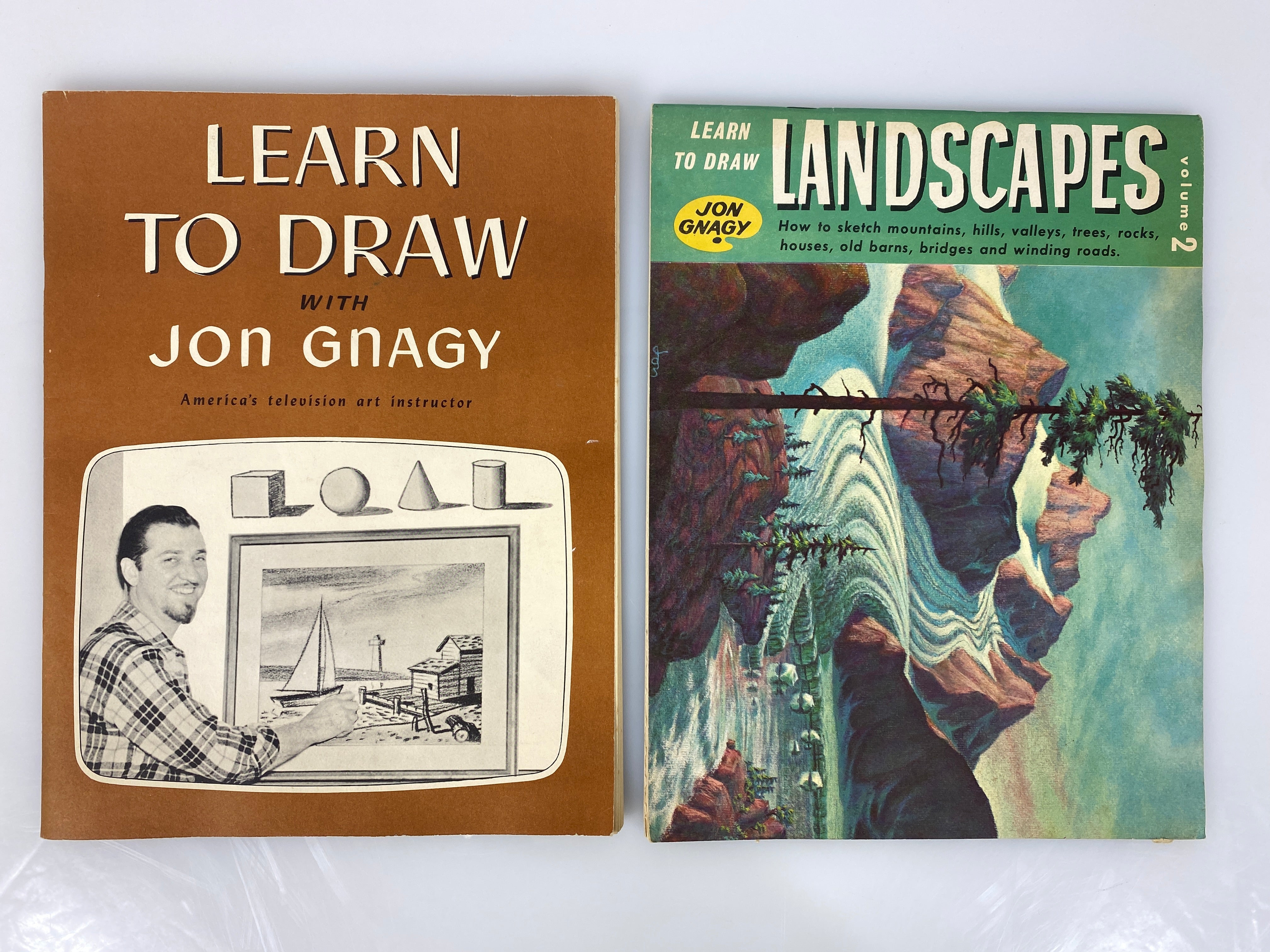 Lot of 2 Jon Gnagy How to Draw Landscapes Art Booklets 1950