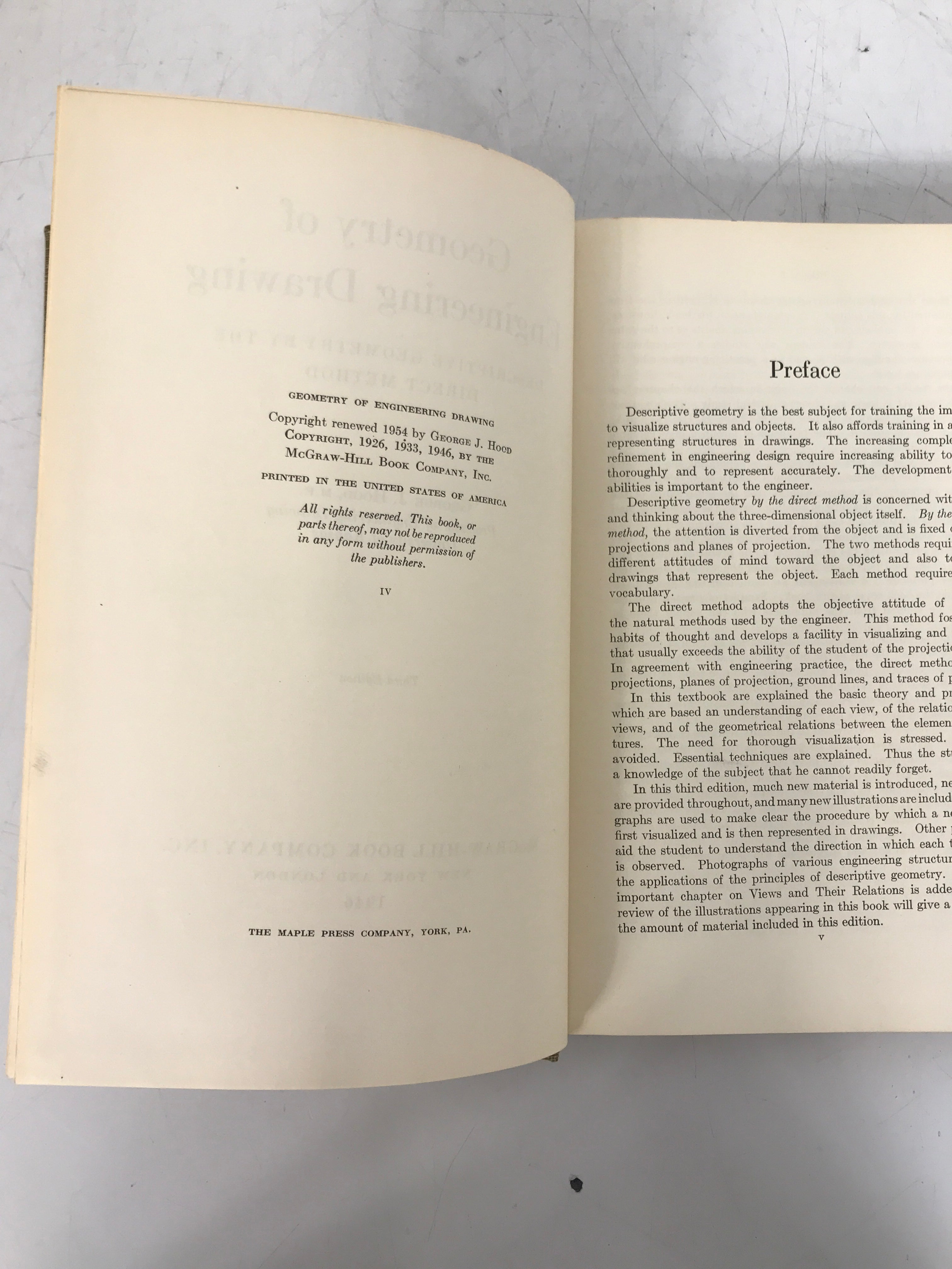 Lot of 2 Engineering Drawing Texts French/Hood 1952-1954 HC