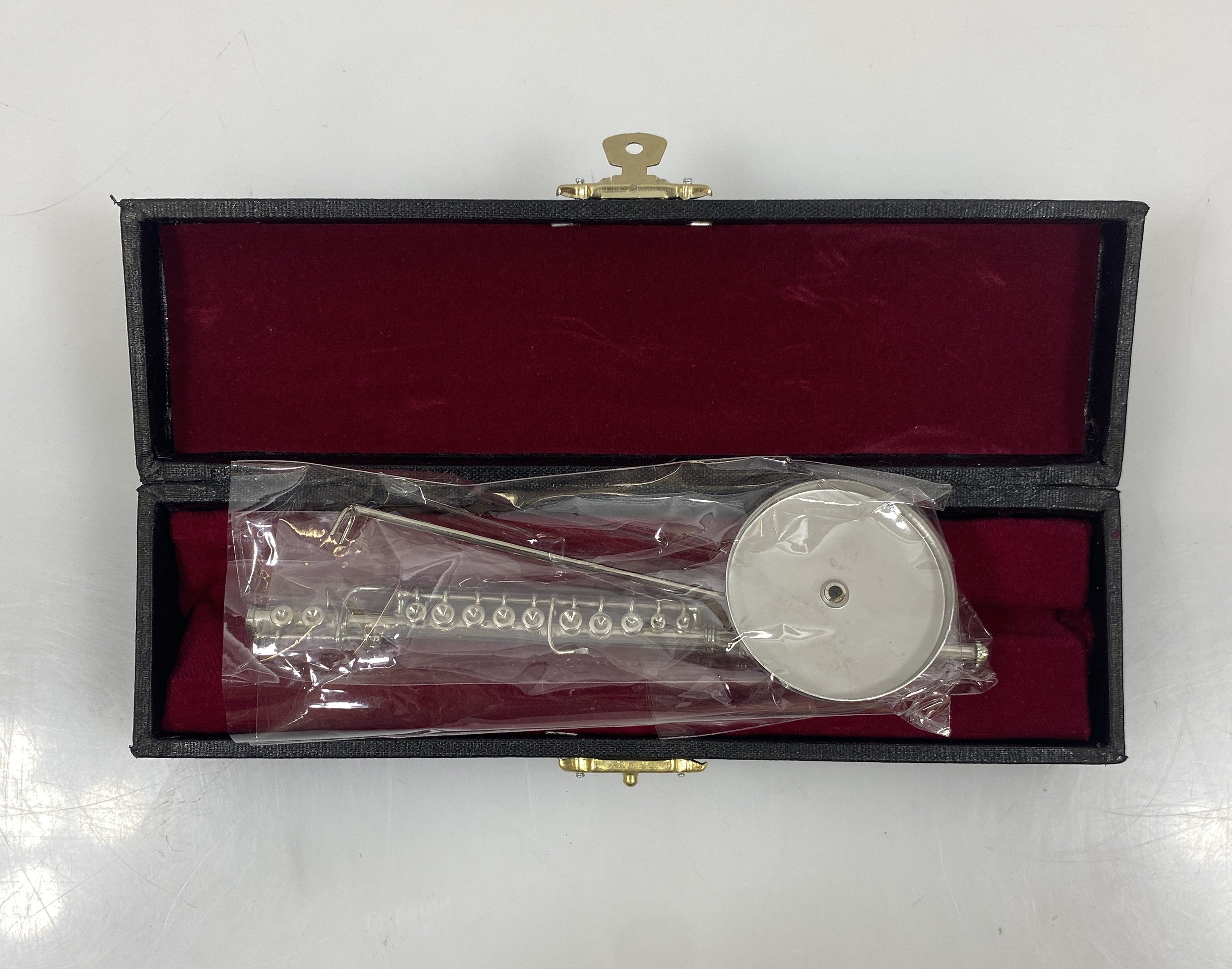 Miniature Silver Flute With Case And Stand