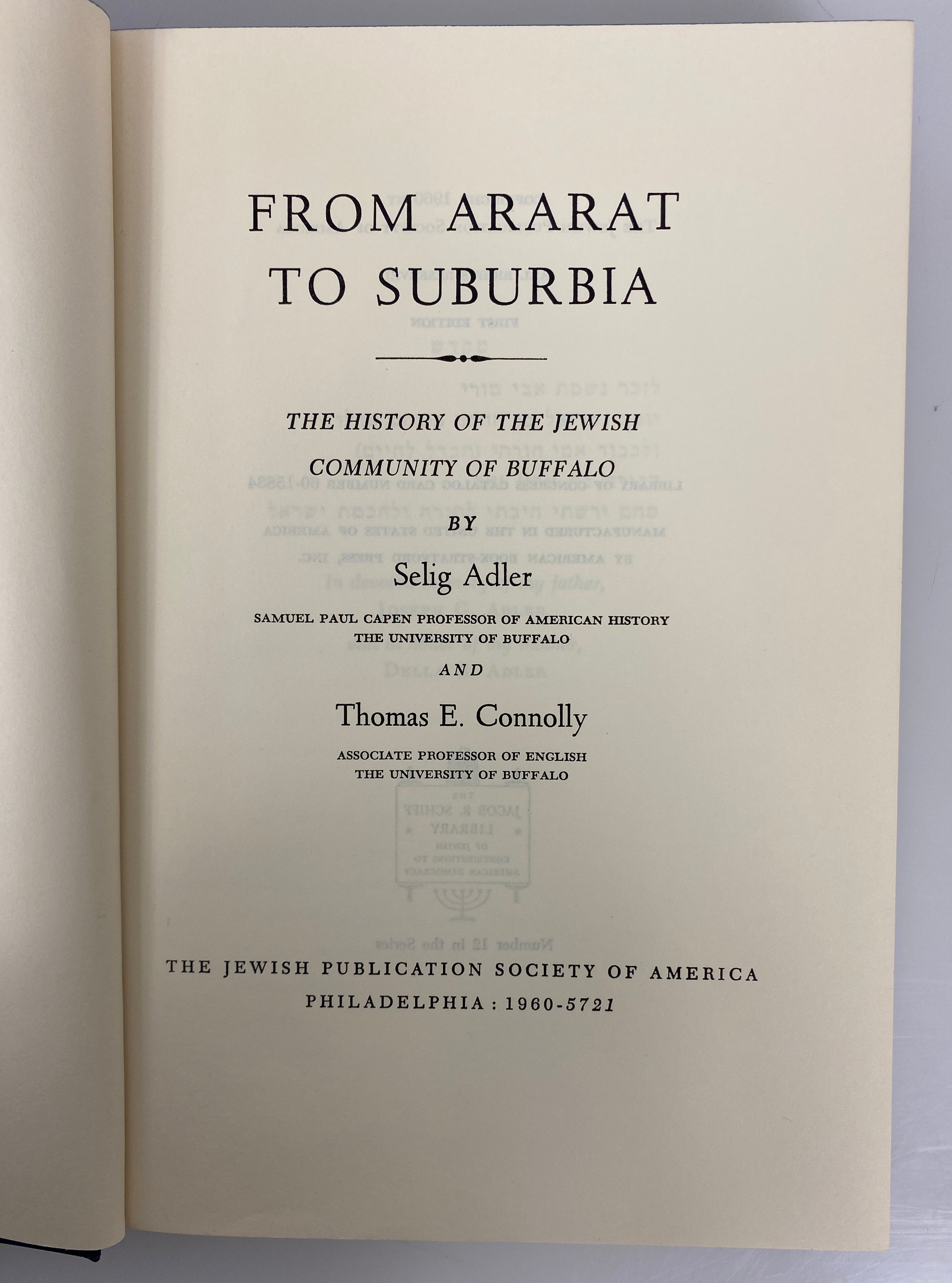 From Ararat to Suburbia by Adler/Connolly 1960 First Edition HC DJ