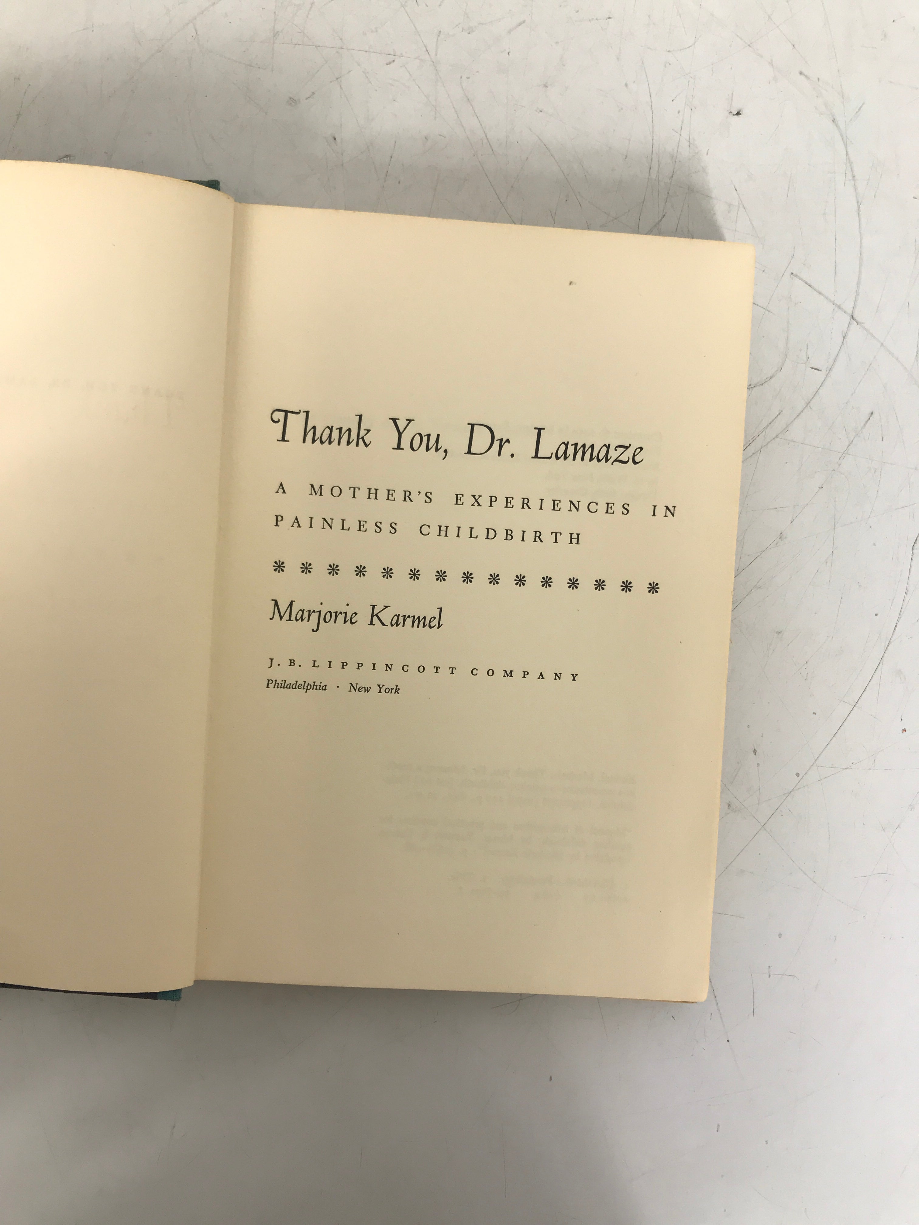 Thank You Dr. Lamaze Marjorie Karmel 1959 First Ed HC