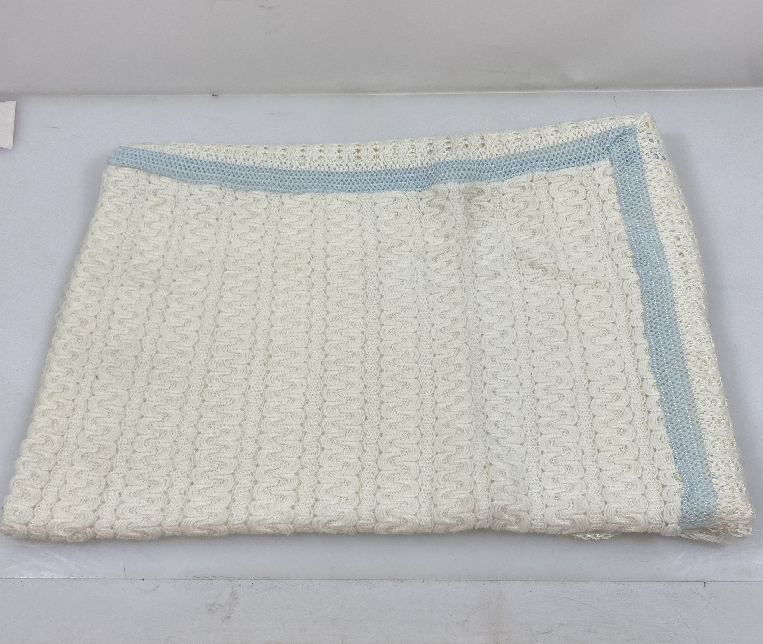 Vintage 1950's White Knit Baby Blanket