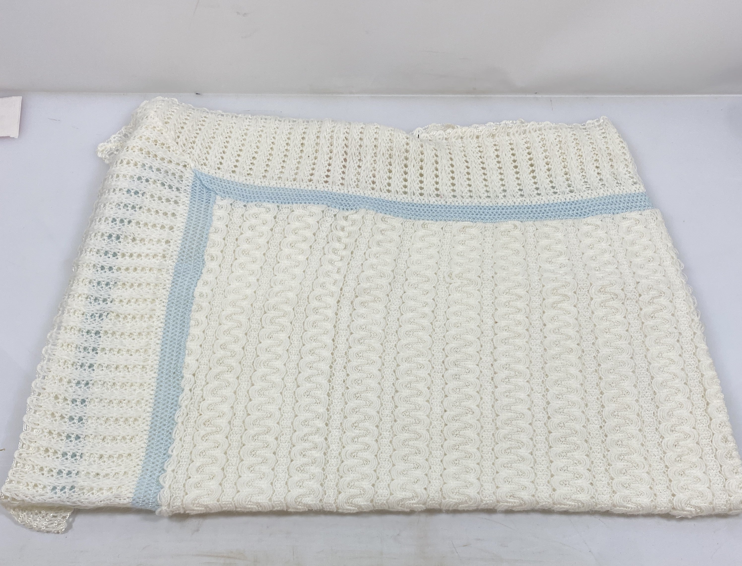 Vintage 1950's White Knit Baby Blanket