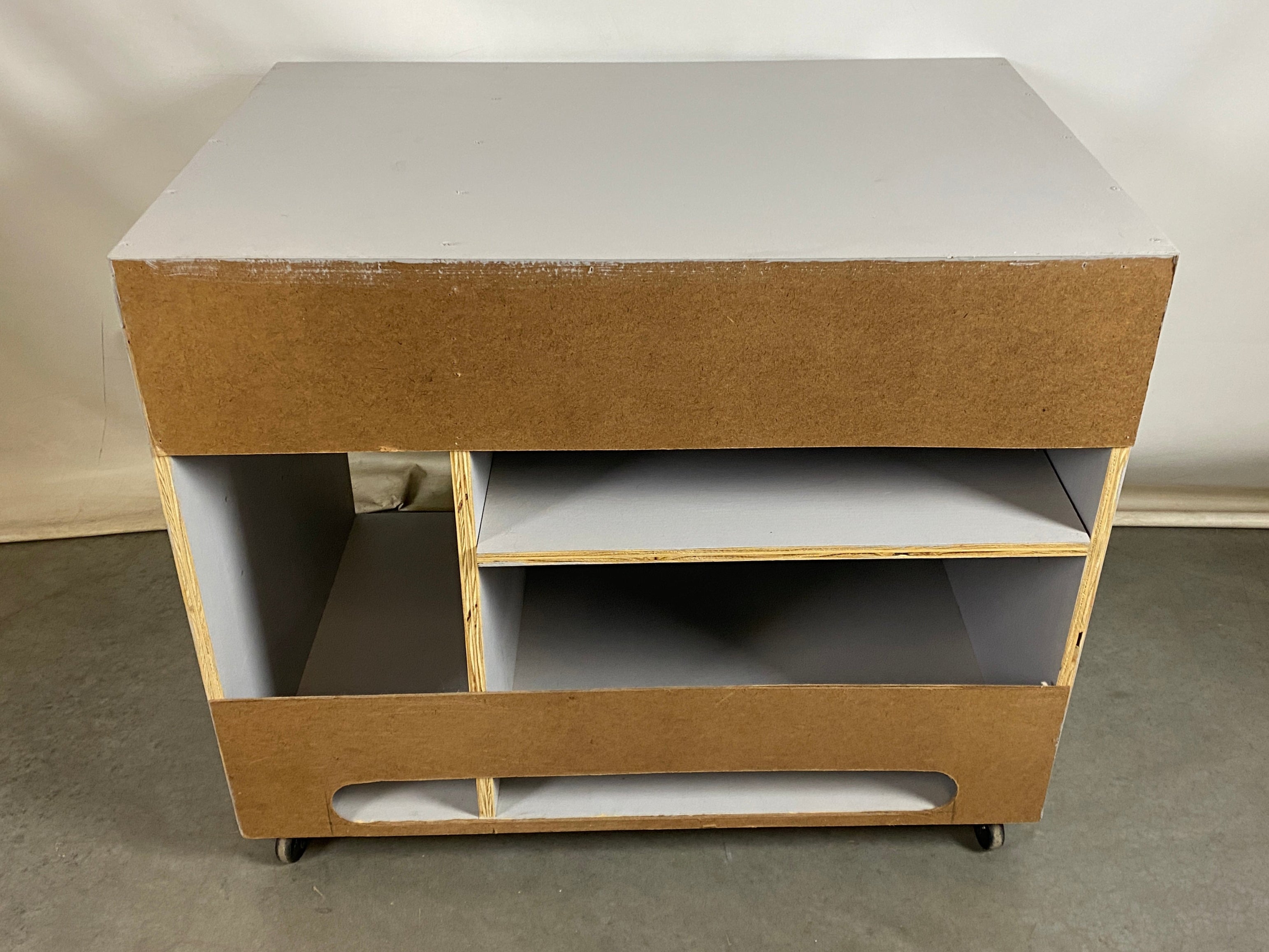 Grey Painted Wood Wheeled Organizer