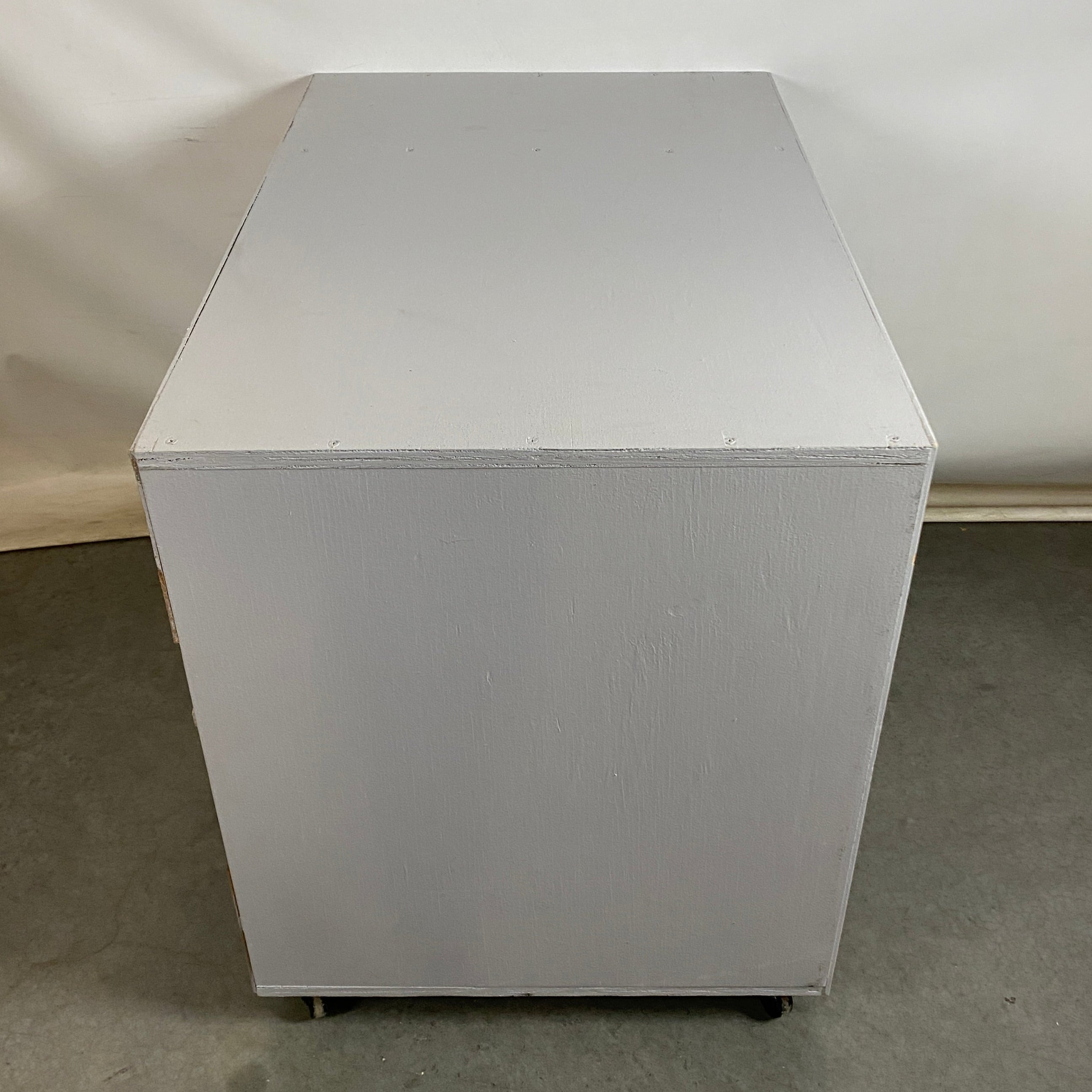 Grey Painted Wood Wheeled Organizer