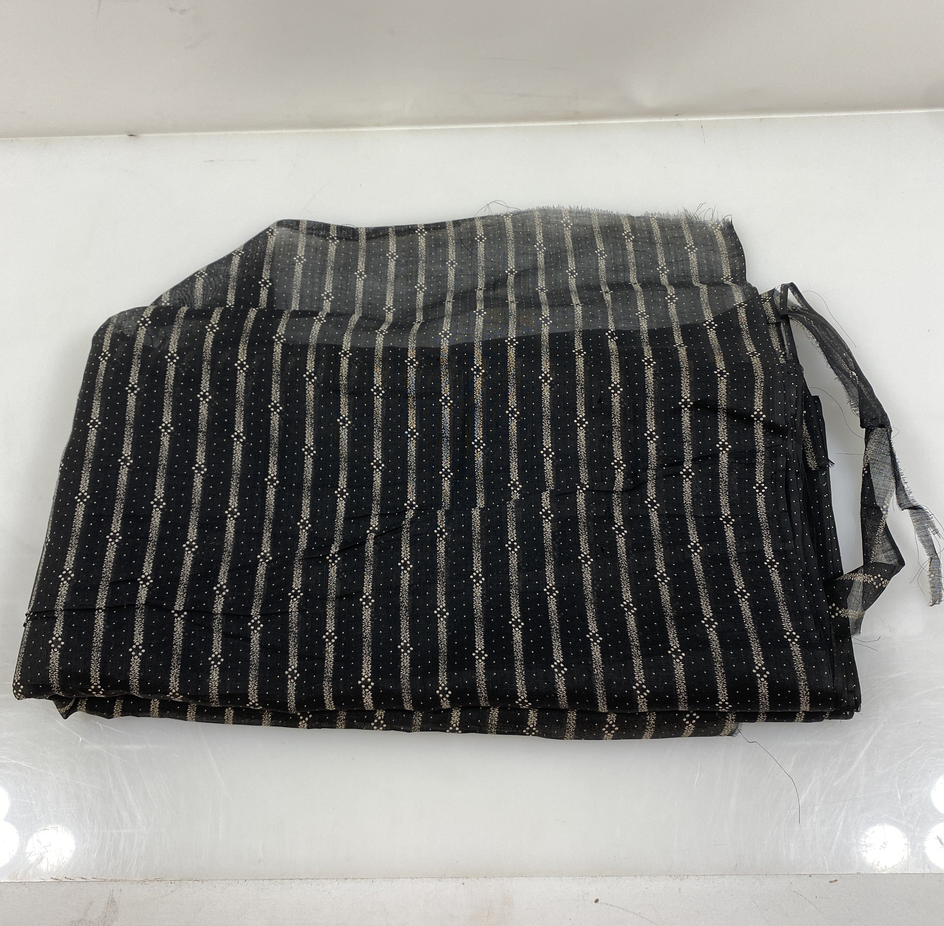 Vintage Fabric Bolt Black with White Patterned Stripes ~5-6 Yards