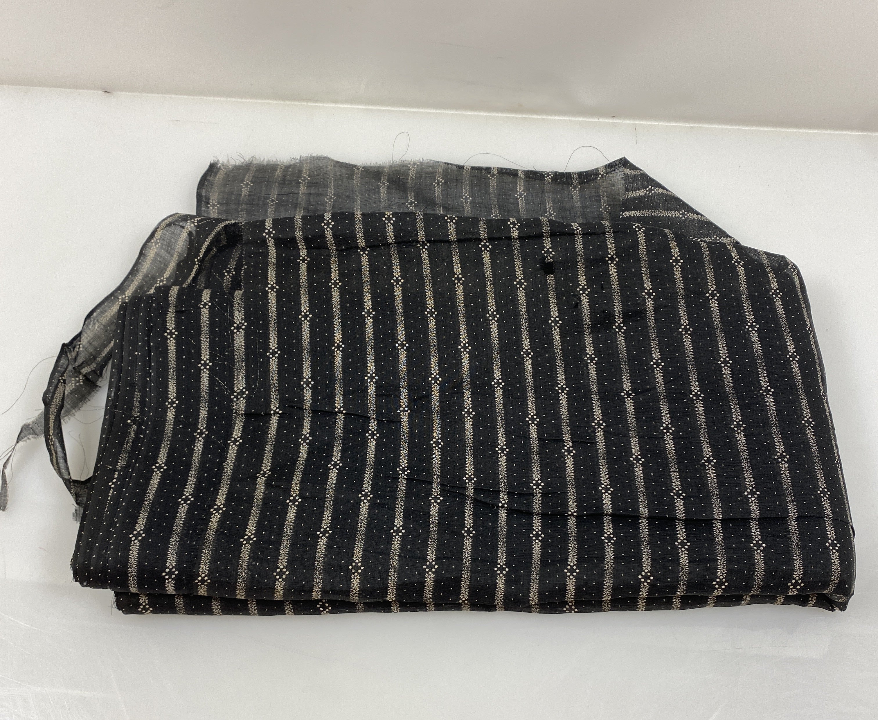 Vintage Fabric Bolt Black with White Patterned Stripes ~5-6 Yards