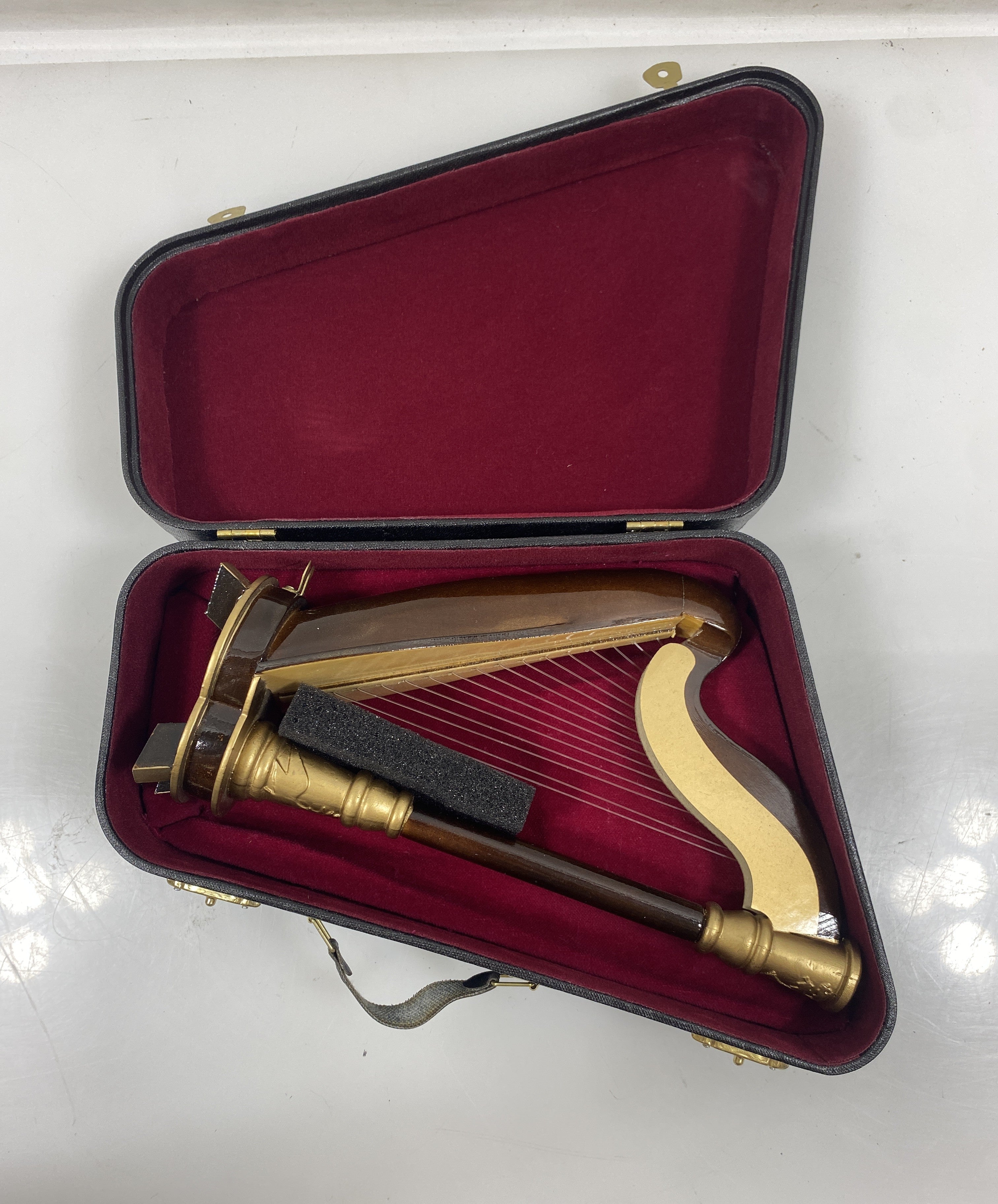 Miniature Wooden Harp With Case