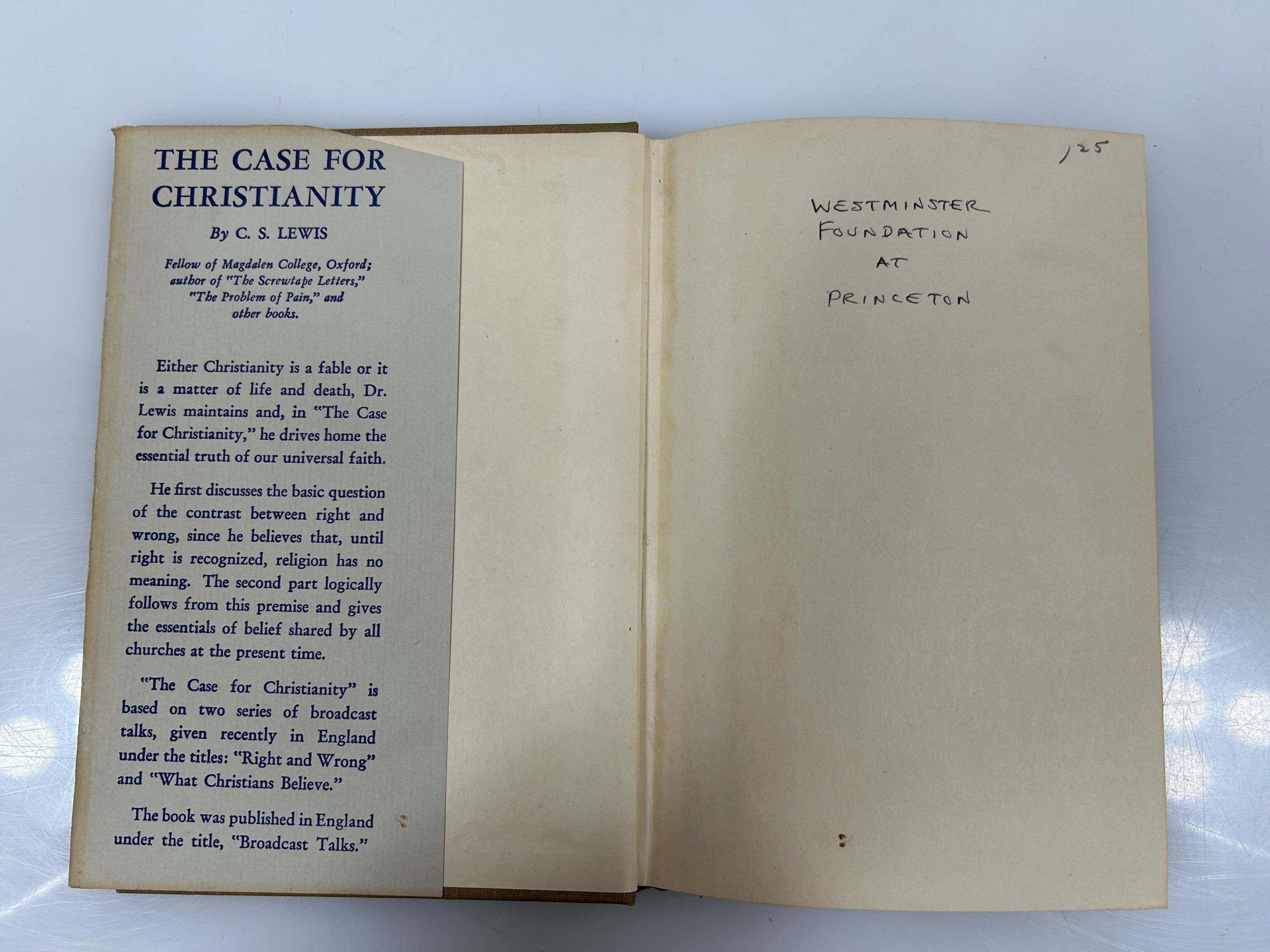 The Case for Christianity by C.S. Lewis Macmillan 1947 HCDJ