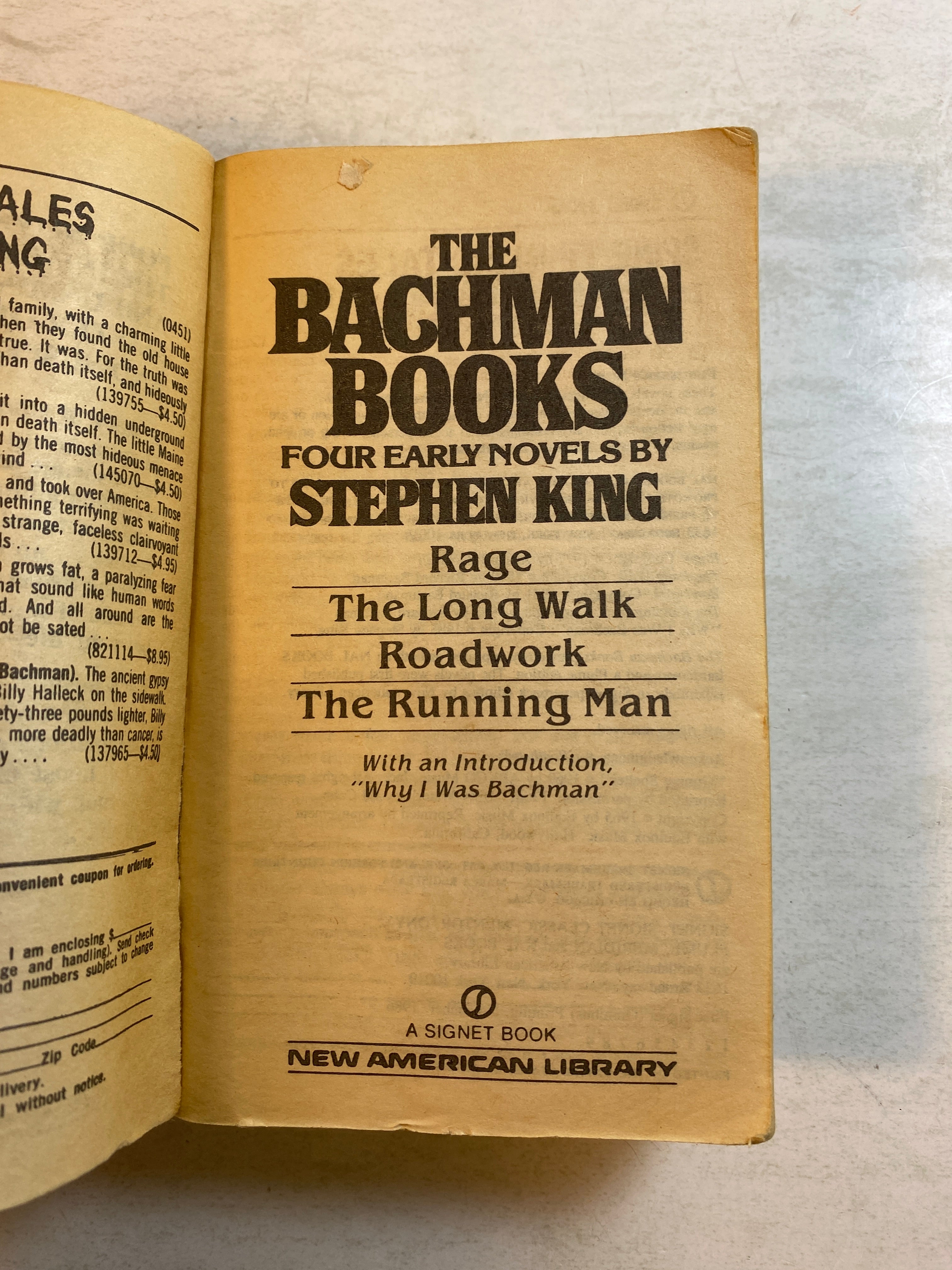 Bachman Books paperback Stephen King 1986