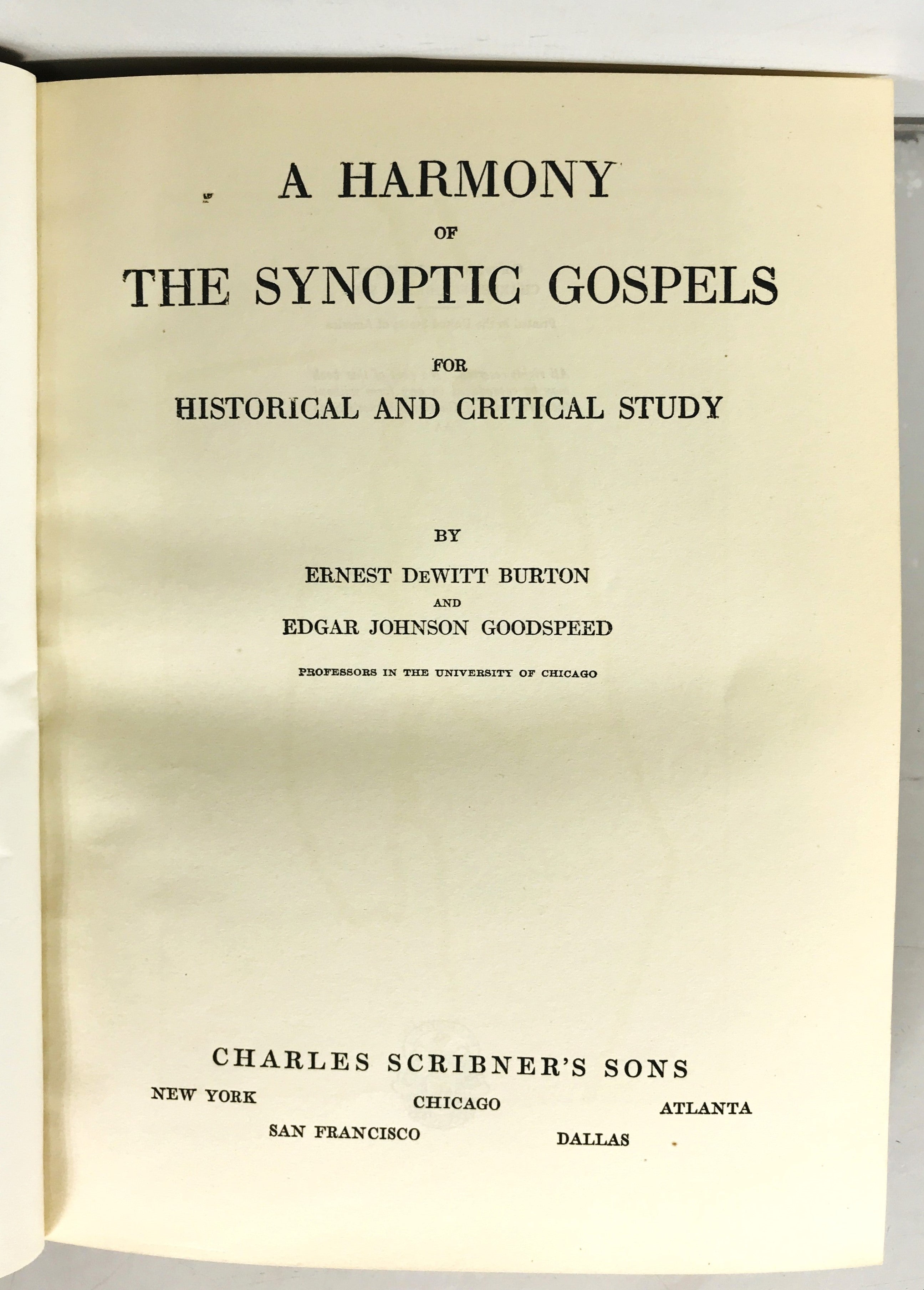 A Harmony of the Synoptic Gospels by Burton and Goodspeed 1929 HC