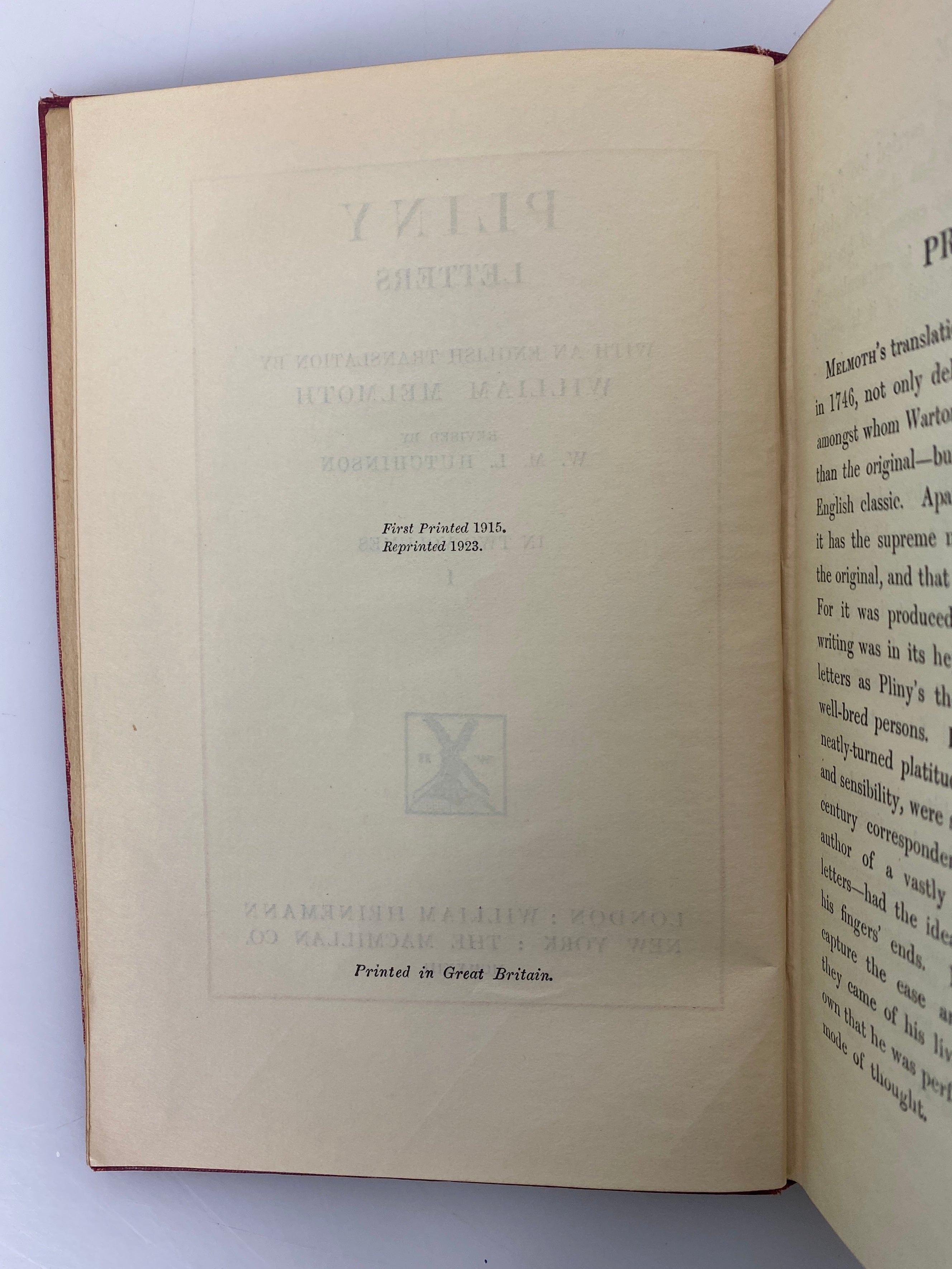 2 Volume Set Pliny Letters by Melmoth Loeb Classical Library 1923-24 HC