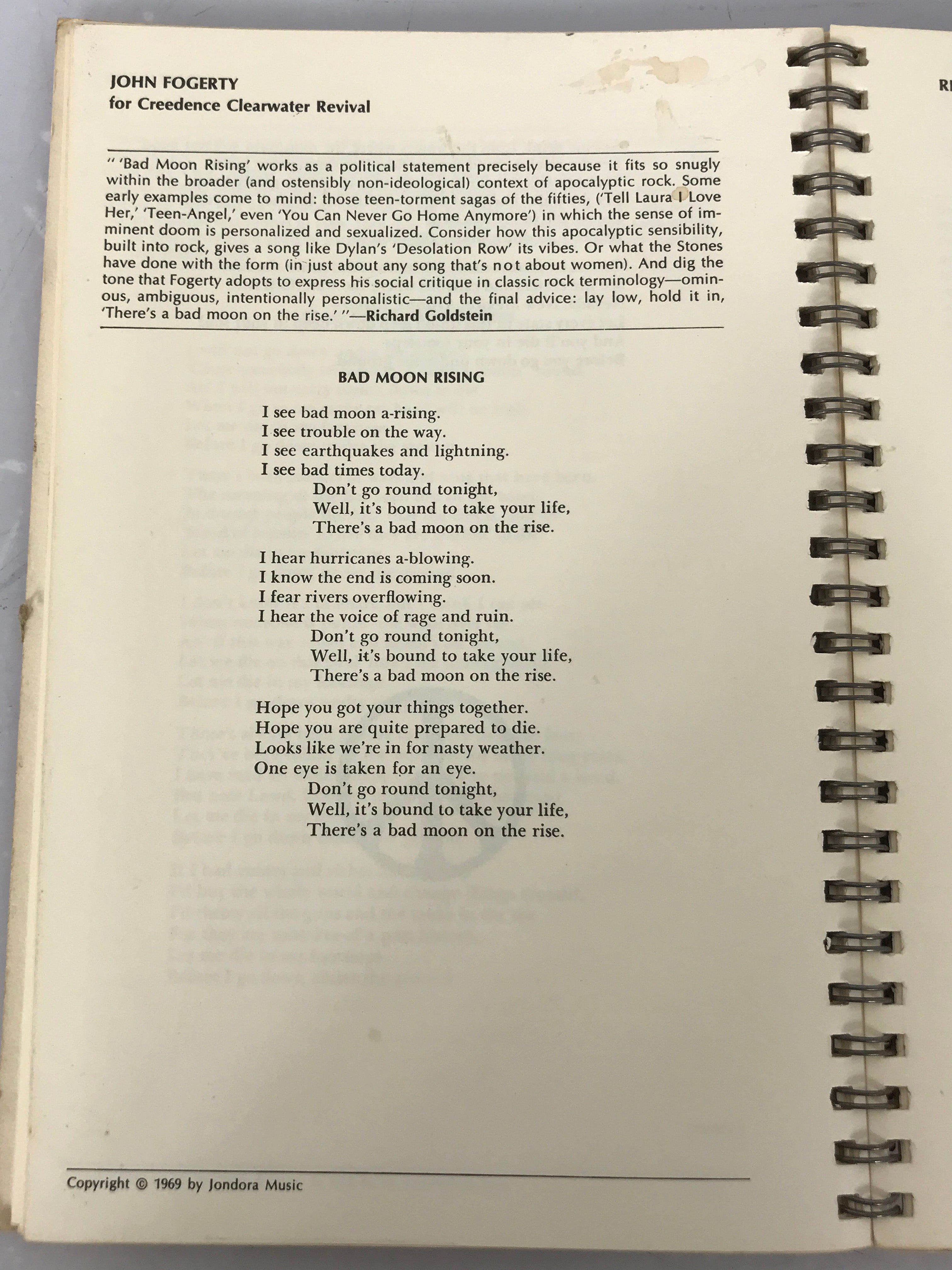 When the Mode of the Music Changes an Anthology of Rock 'n' Roll Lyrics with a Forward by Pete Seeger 1971 Spiral Bound